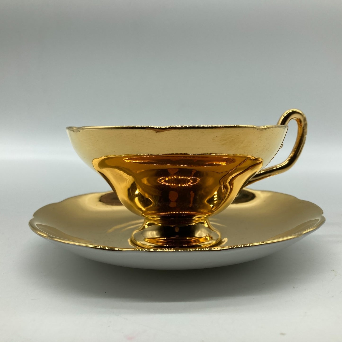 Taylor Kent English Tea Cup Saucer 22k Gold Exterior Pink Rose Cup Interior VTG