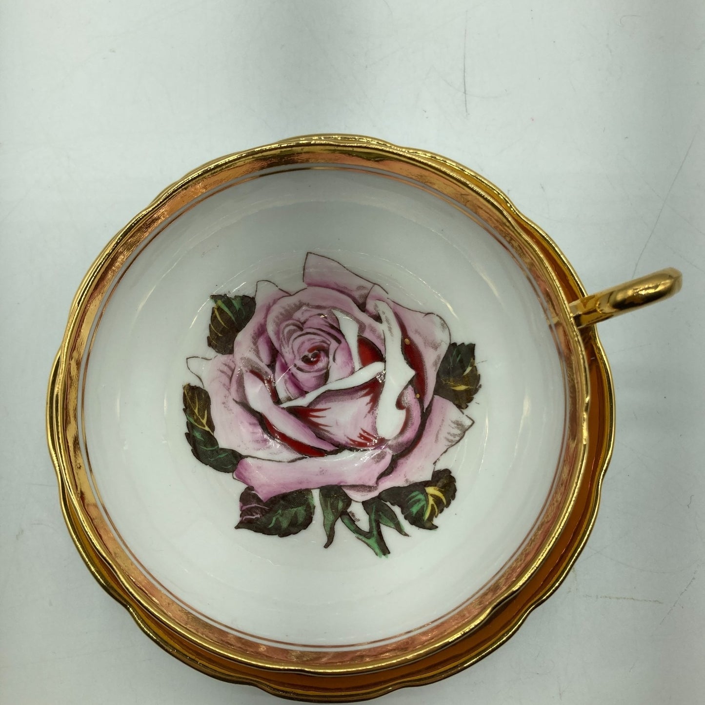 Taylor Kent English Tea Cup Saucer 22k Gold Exterior Pink Rose Cup Interior VTG