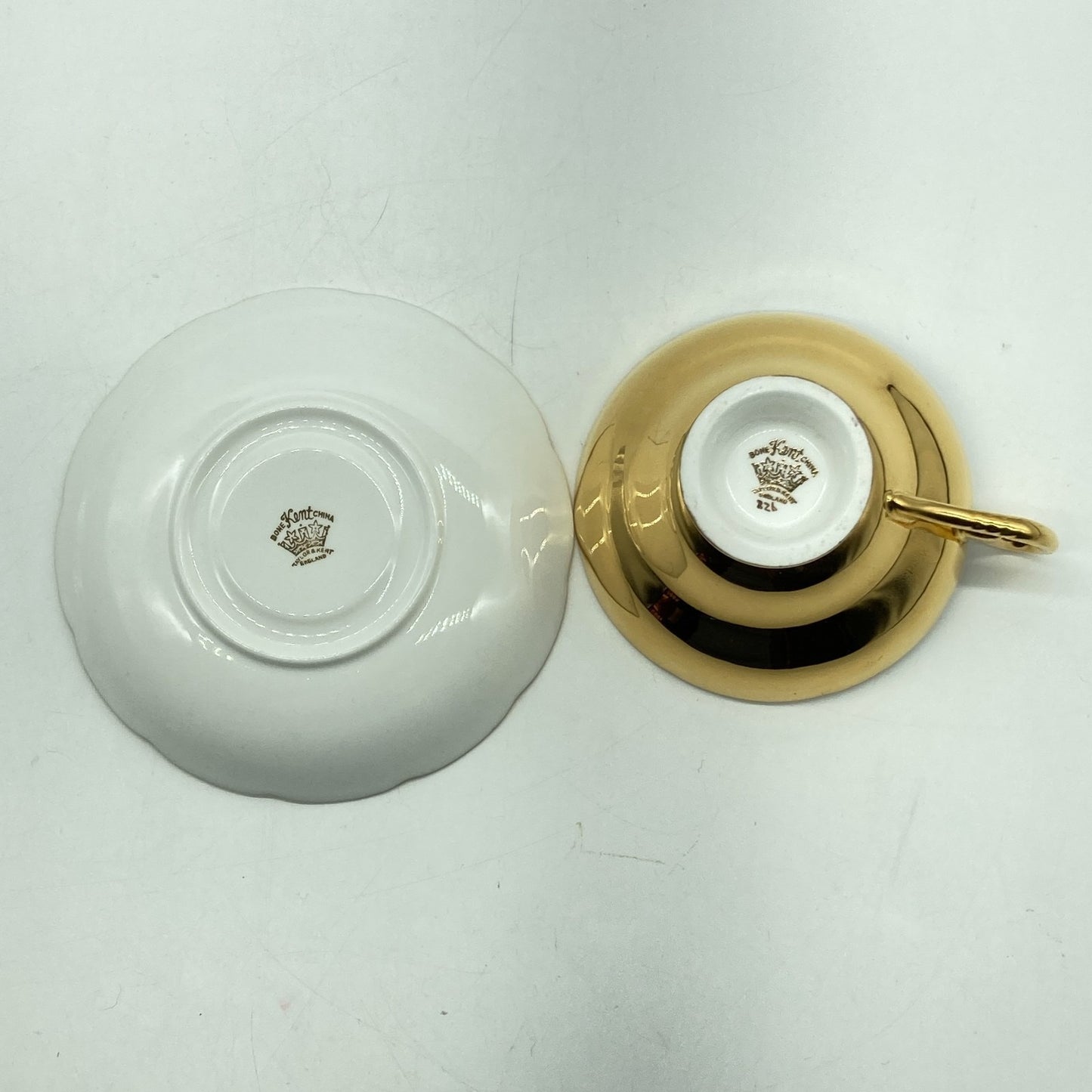Taylor Kent English Tea Cup Saucer 22k Gold Exterior Pink Rose Cup Interior VTG