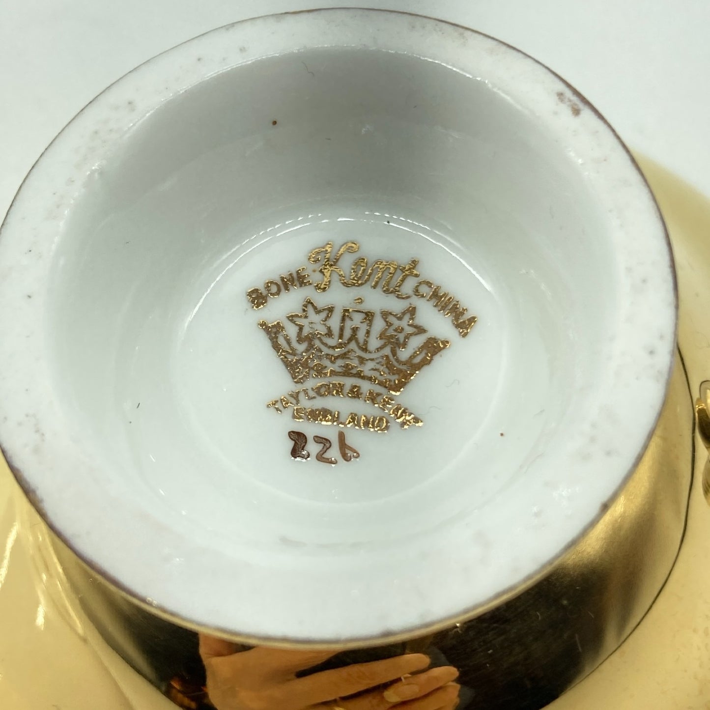 Taylor Kent English Tea Cup Saucer 22k Gold Exterior Pink Rose Cup Interior VTG