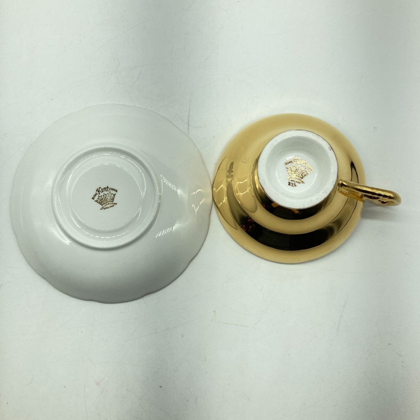 Taylor Kent English Tea Cup Saucer 22k Gold Exterior Pink Rose Cup Interior VTG