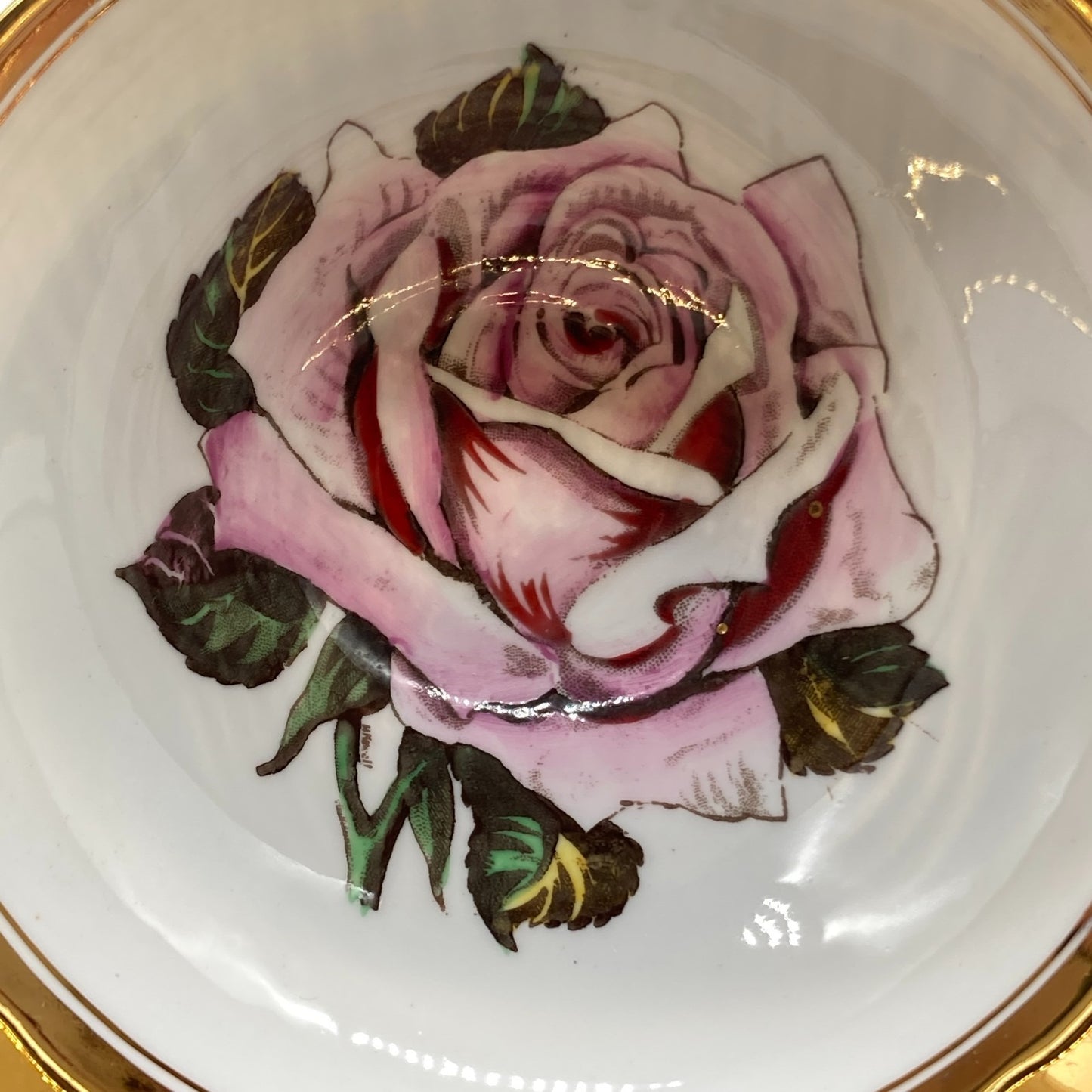 Taylor Kent English Tea Cup Saucer 22k Gold Exterior Pink Rose Cup Interior VTG