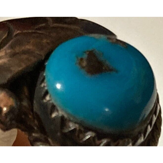 Vintage Silver Tone Turquoise Ring Size 4 Navajo Native American Leaf Rope Trim