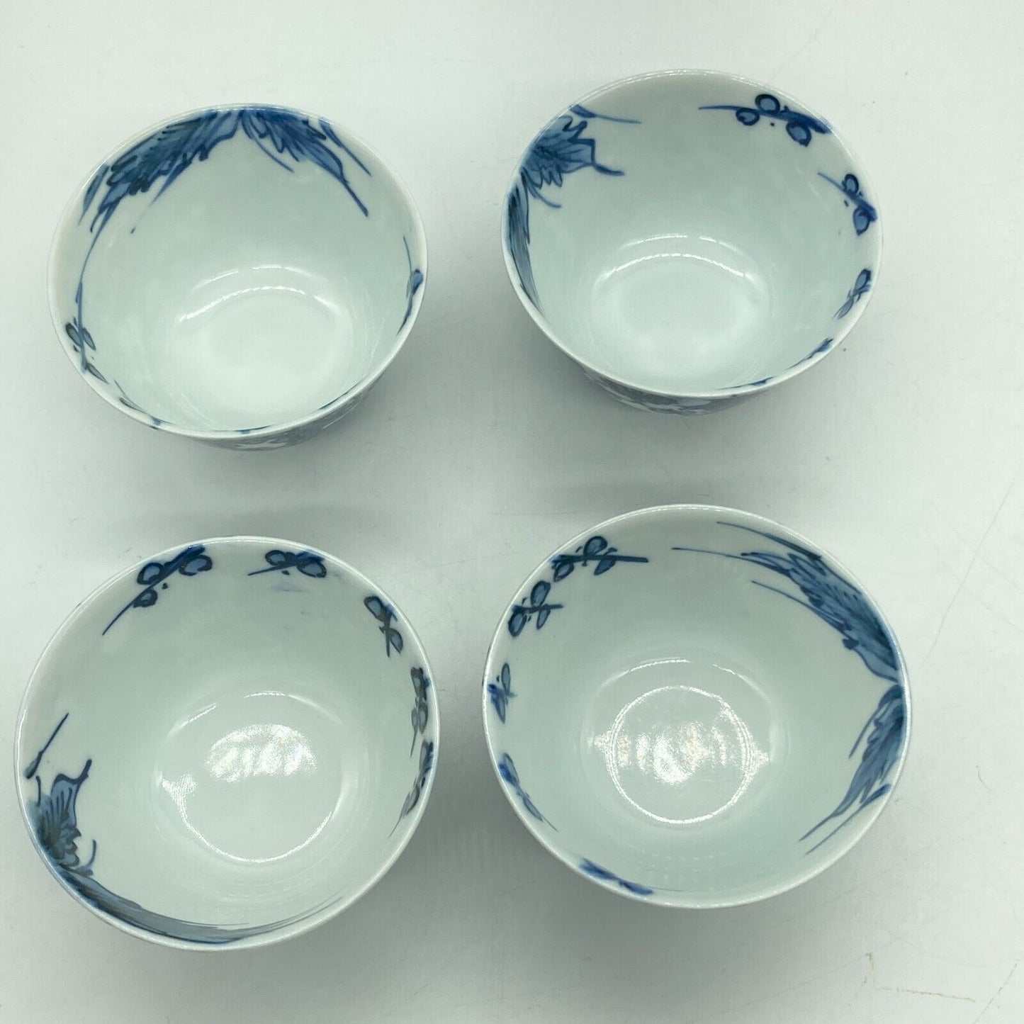Japanese Side Handle Teapot Yokode Kyusu & 4 Teacups Yunomi Blue & White Floral