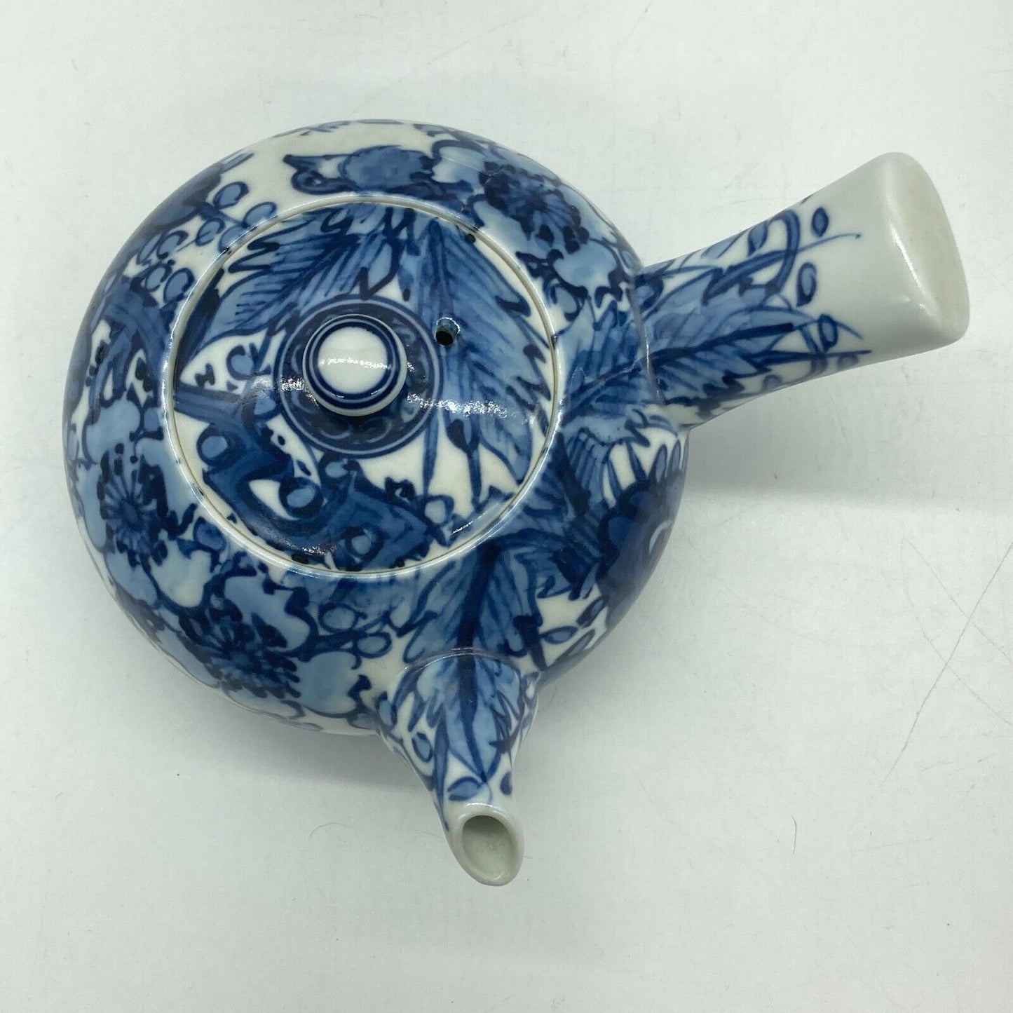 Japanese Side Handle Teapot Yokode Kyusu & 4 Teacups Yunomi Blue & White Floral