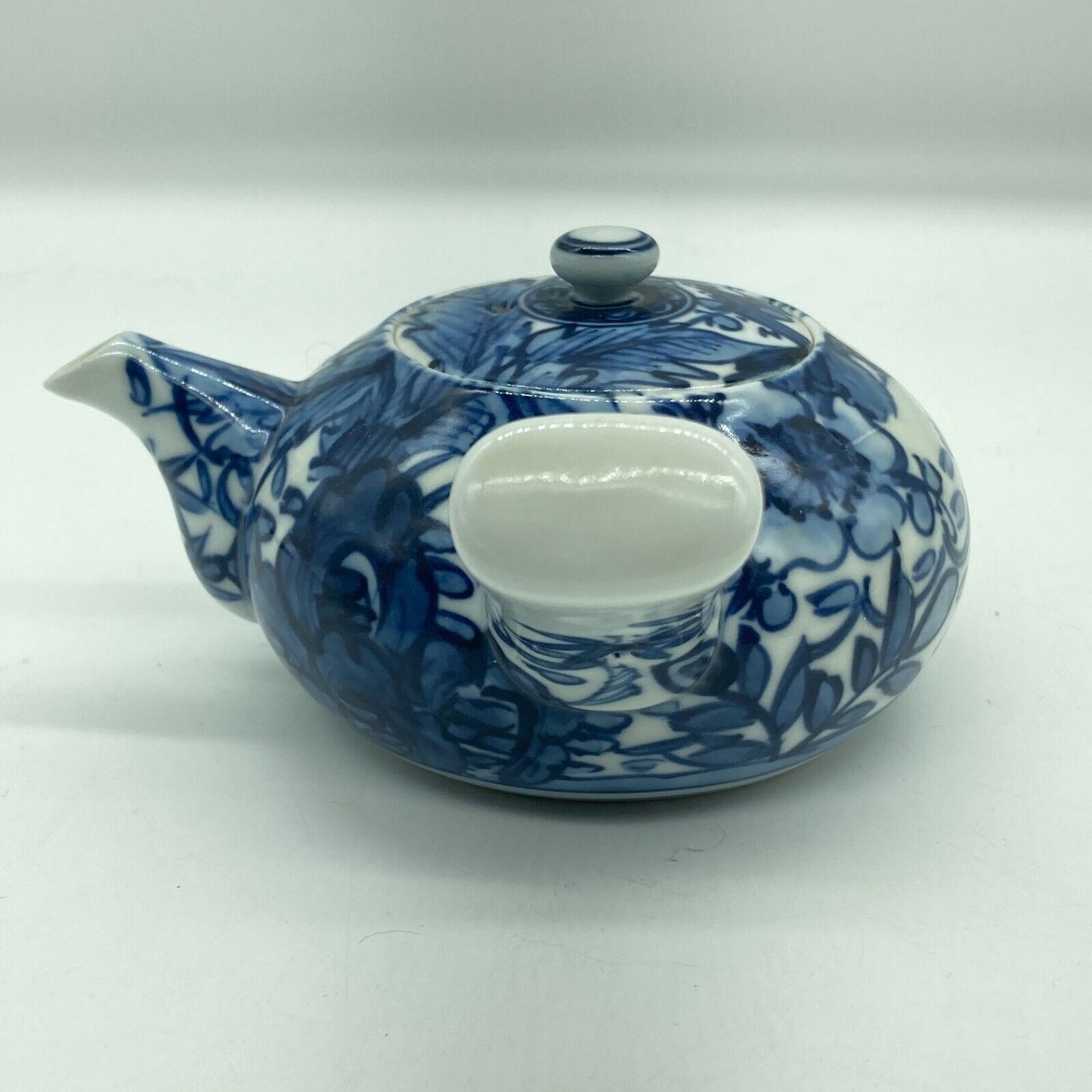 Japanese Side Handle Teapot Yokode Kyusu & 4 Teacups Yunomi Blue & White Floral