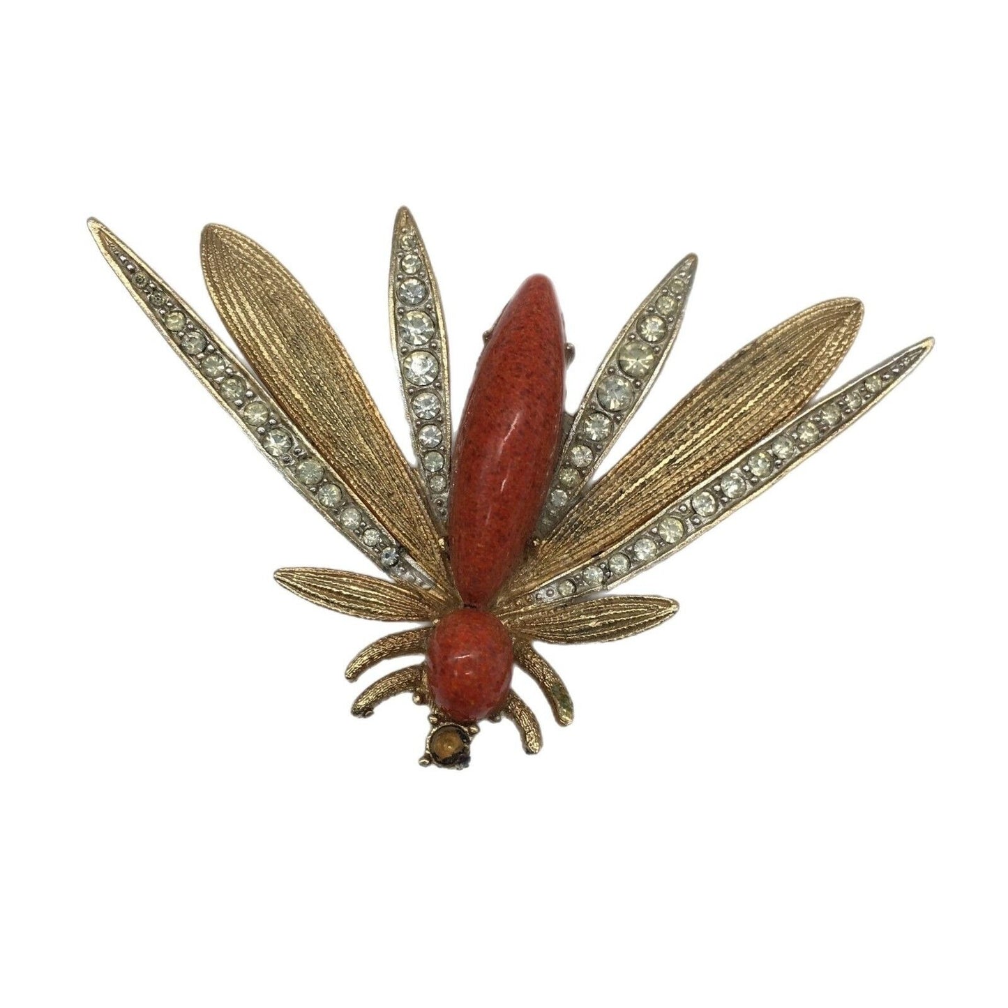 Lovely Winged Insect Brooch Rhinestone Bug Flying Vintage Jewelry Nature Granny
