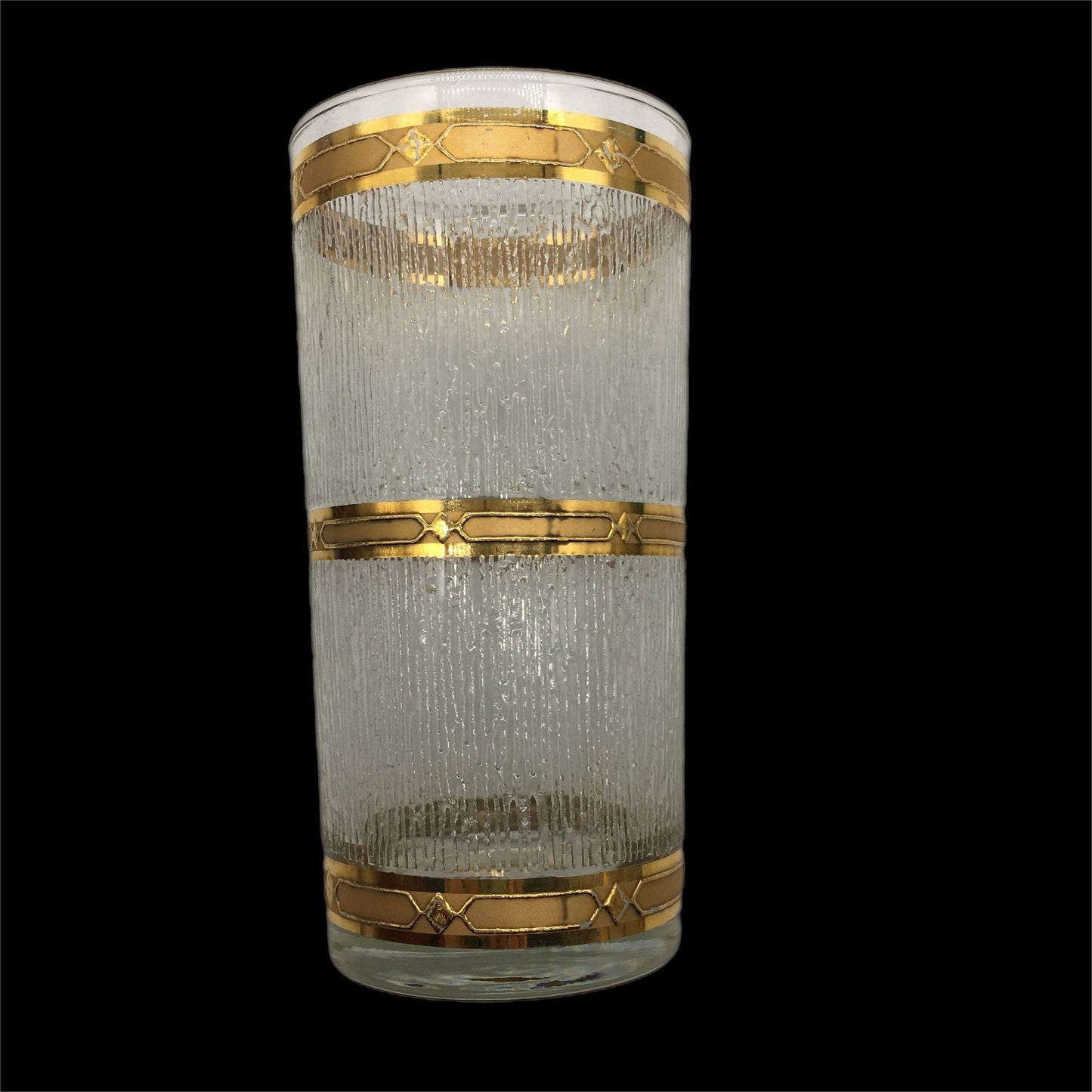 Mid Century Modern Culver Set of 4 Highball Glasses, Icicle Pattern 22K Gold Trim, MCM Culver Glassware, Culver Tumbler, MCM Barware, 1960s