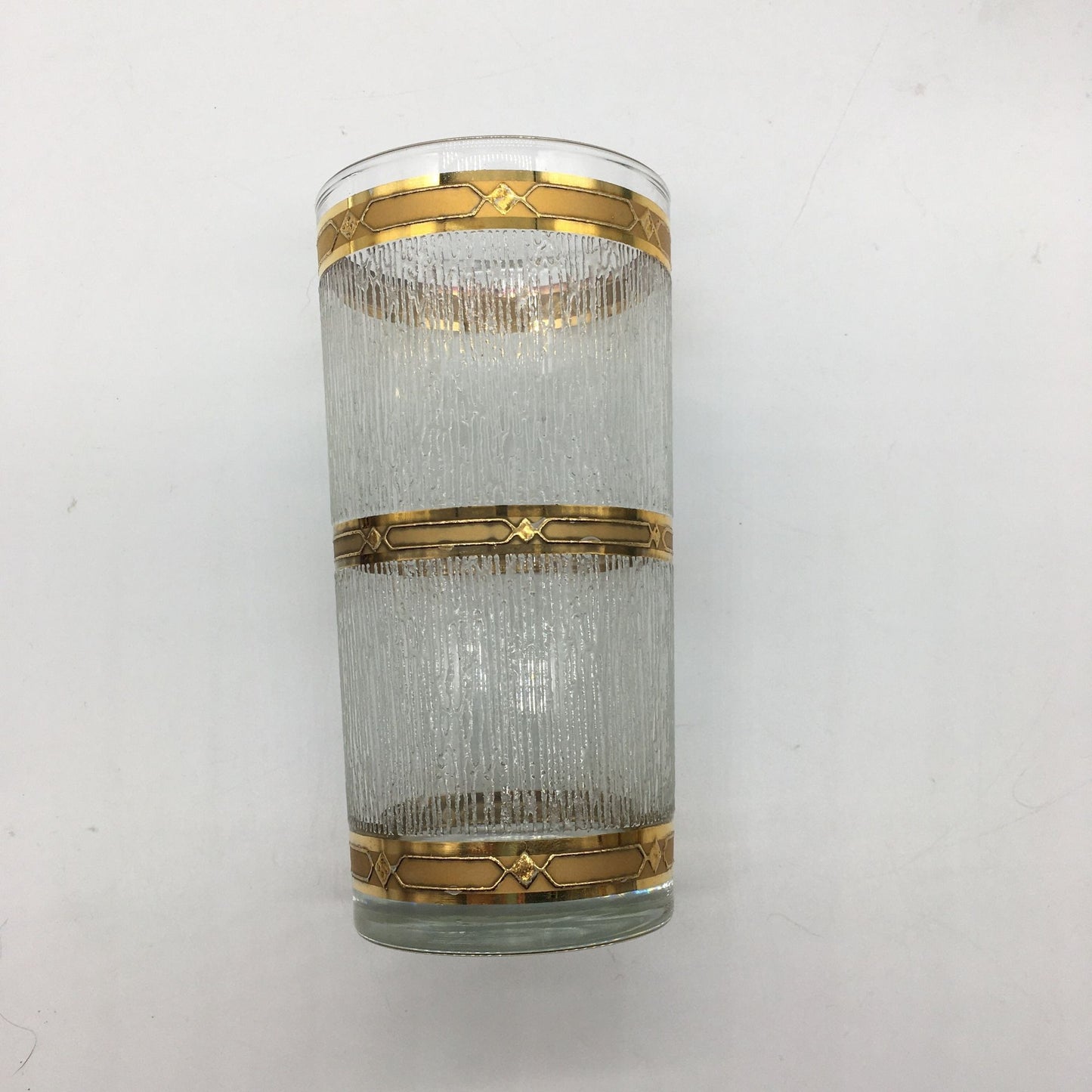 Mid Century Modern Culver Set of 4 Highball Glasses, Icicle Pattern 22K Gold Trim, MCM Culver Glassware, Culver Tumbler, MCM Barware, 1960s