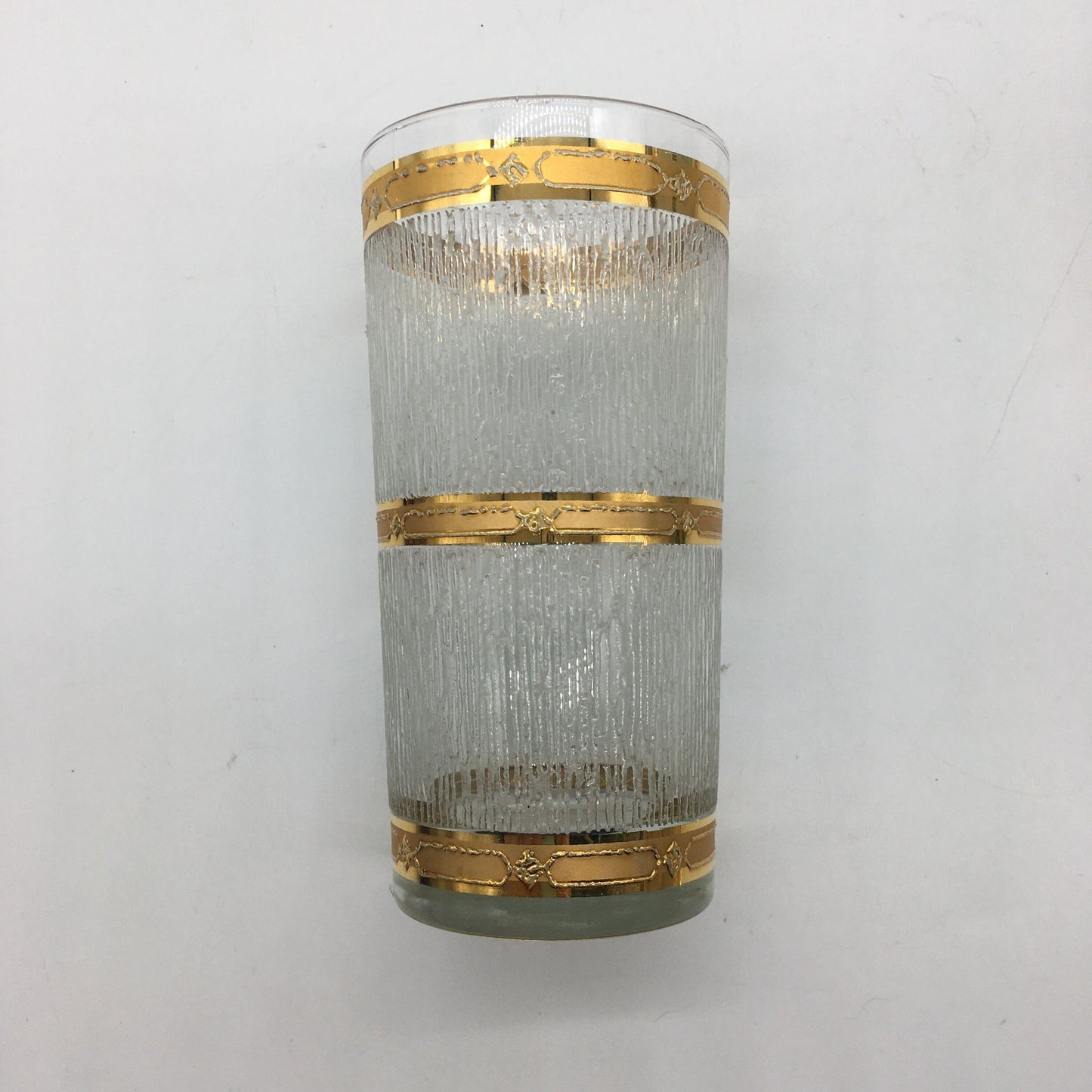 Mid Century Modern Culver Set of 4 Highball Glasses, Icicle Pattern 22K Gold Trim, MCM Culver Glassware, Culver Tumbler, MCM Barware, 1960s