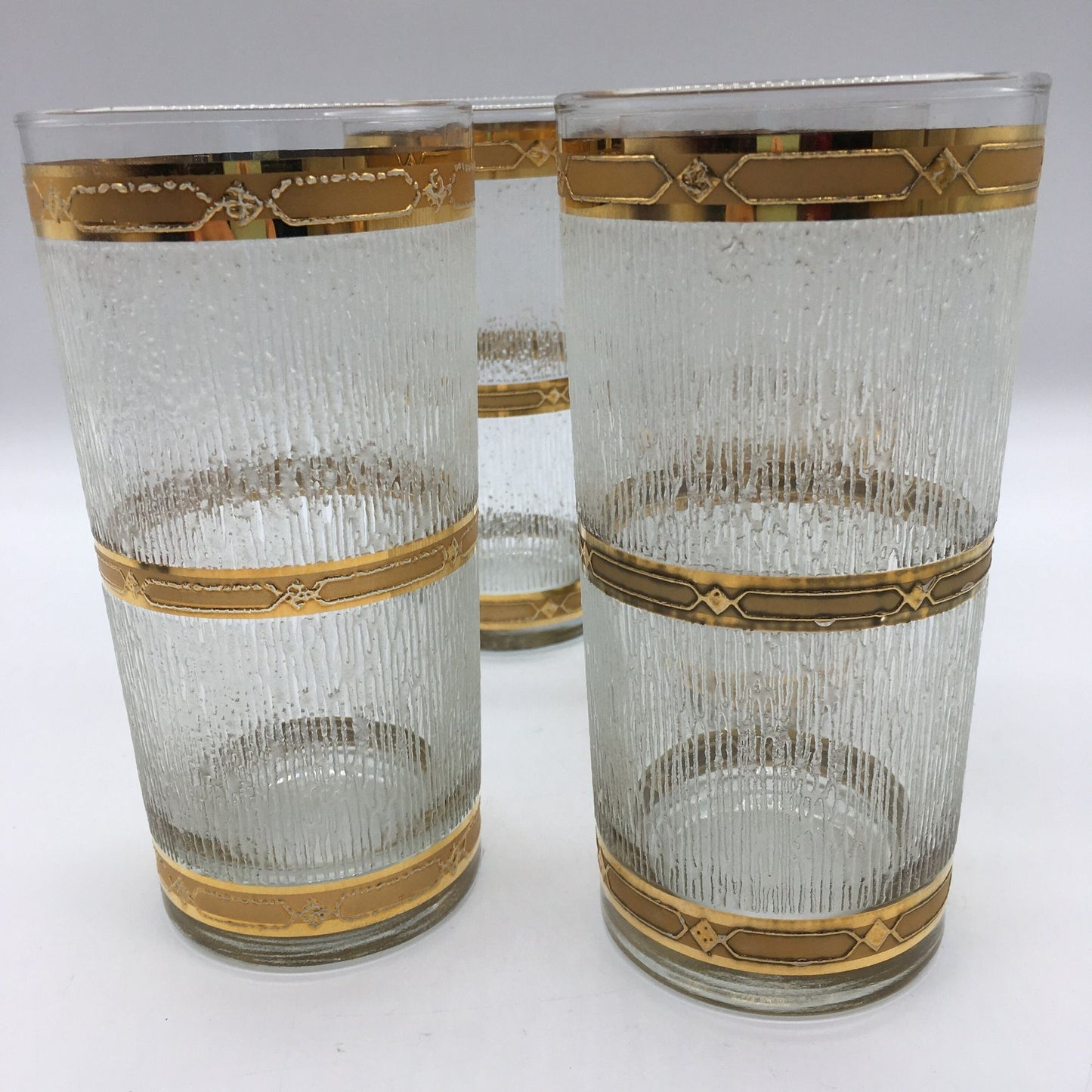 Mid Century Modern Culver Set of 4 Highball Glasses, Icicle Pattern 22K Gold Trim, MCM Culver Glassware, Culver Tumbler, MCM Barware, 1960s