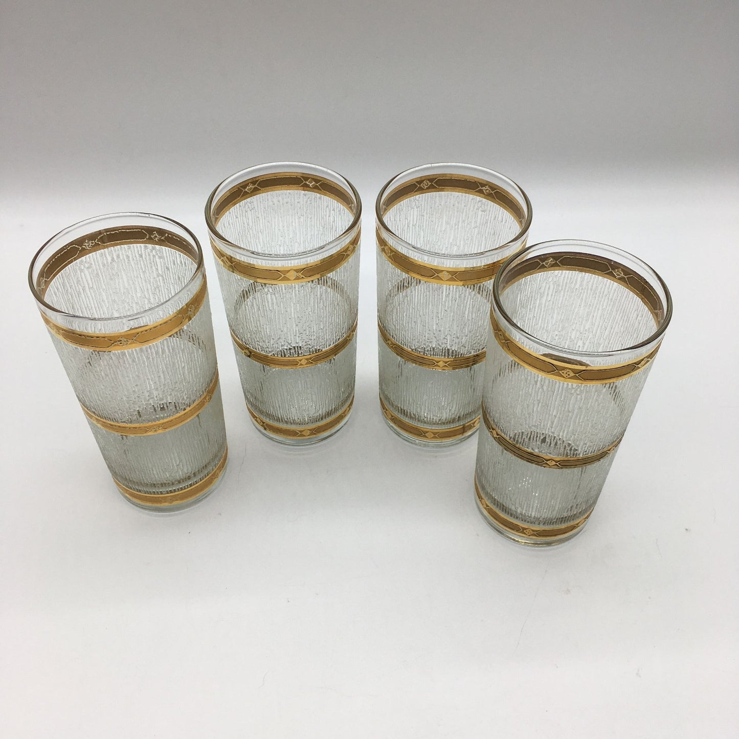 Mid Century Modern Culver Set of 4 Highball Glasses, Icicle Pattern 22K Gold Trim, MCM Culver Glassware, Culver Tumbler, MCM Barware, 1960s