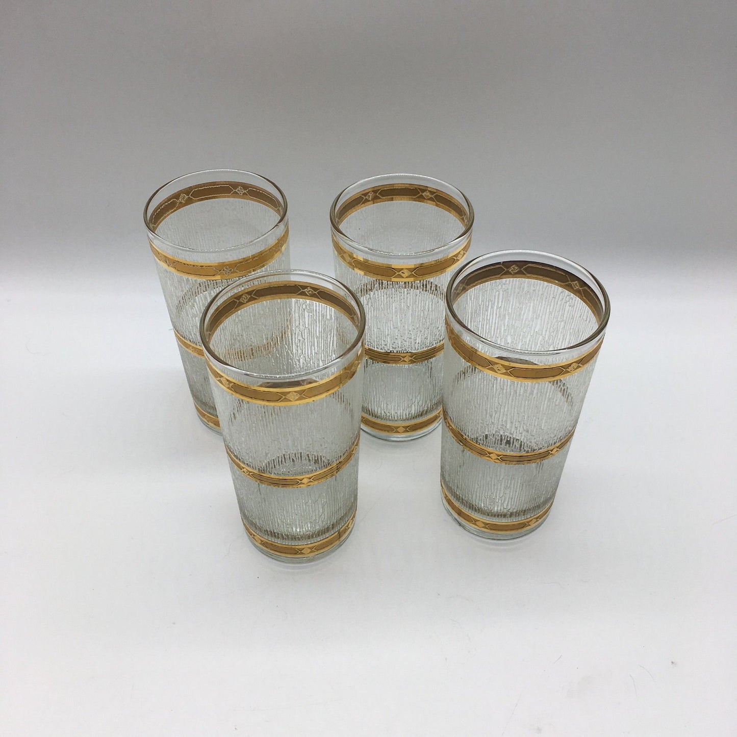 Mid Century Modern Culver Set of 4 Highball Glasses, Icicle Pattern 22K Gold Trim, MCM Culver Glassware, Culver Tumbler, MCM Barware, 1960s