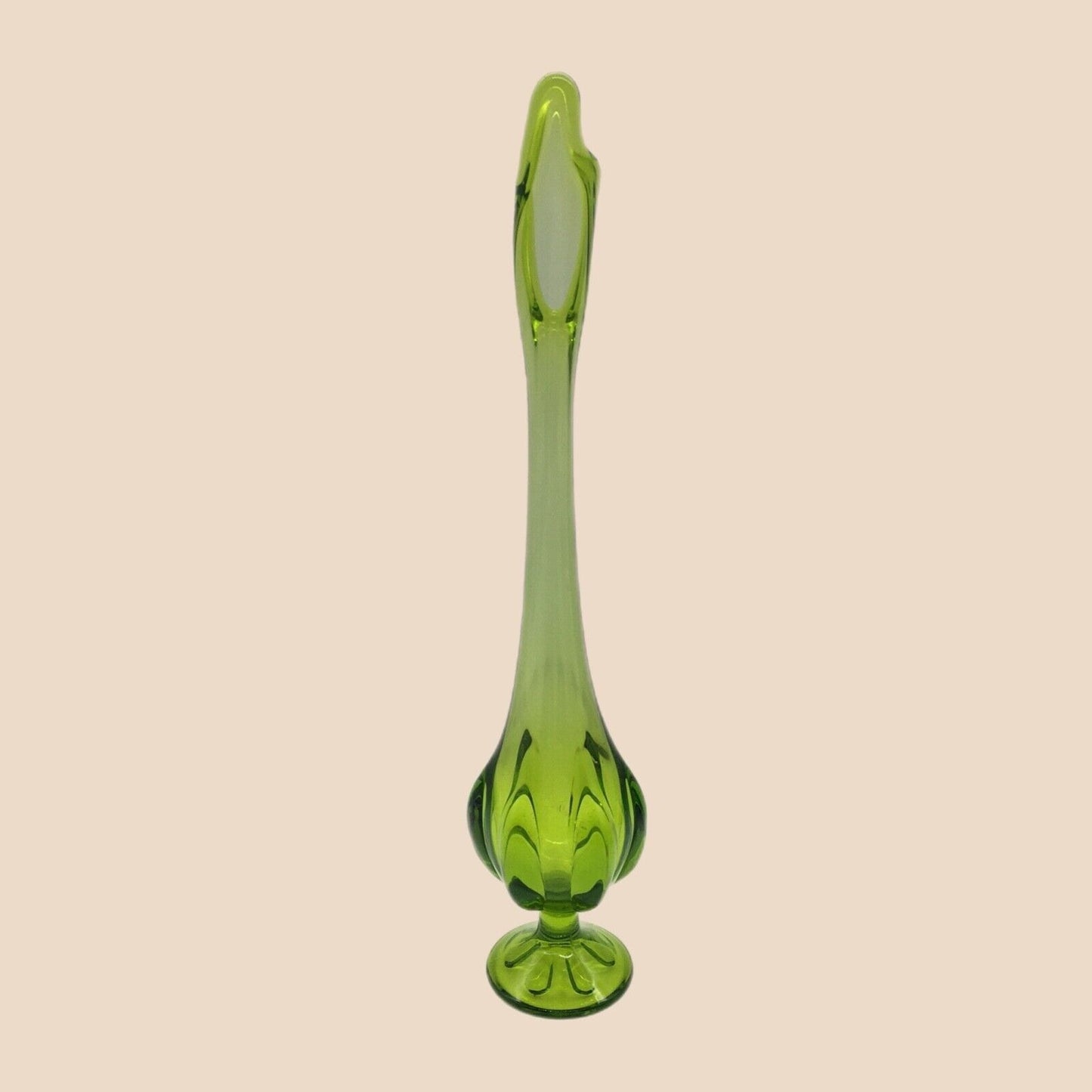 Viking 6 Petal Swung Glass Vintage 14 Inch Vase Green Apple Mid Century Modern