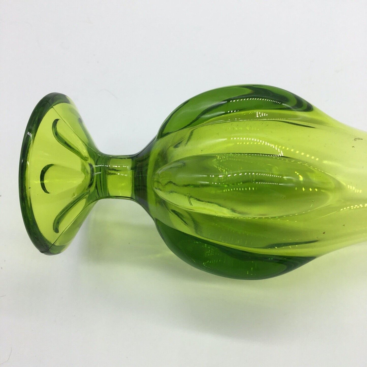 Viking 6 Petal Swung Glass Vintage 14 Inch Vase Green Apple Mid Century Modern