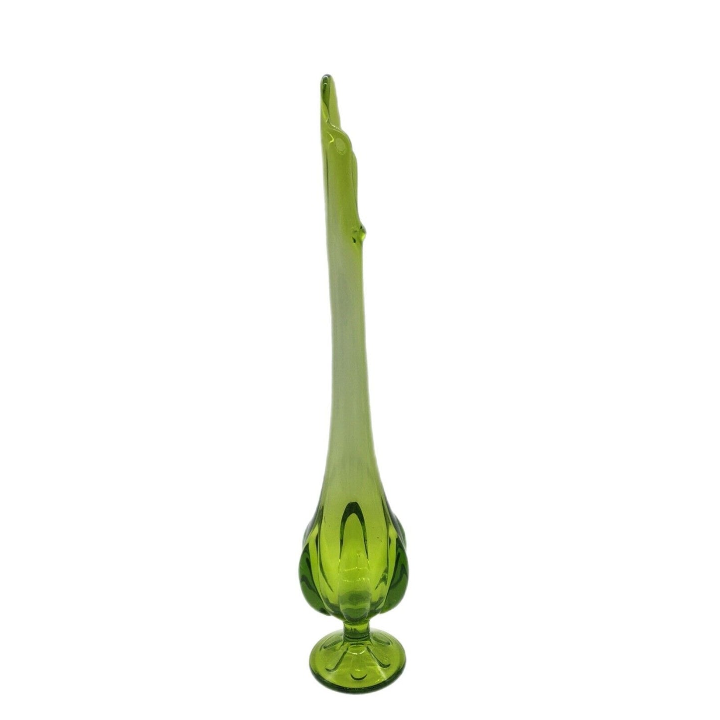 Viking 6 Petal Swung Glass Vintage 14 Inch Vase Green Apple Mid Century Modern