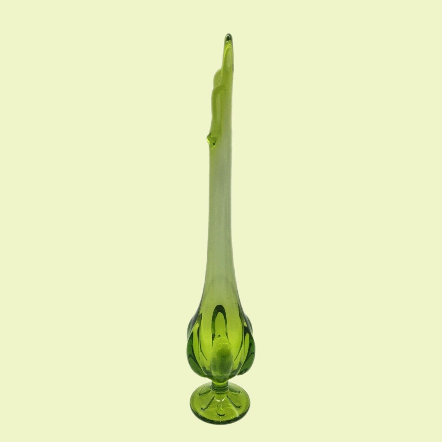 Viking 6 Petal Swung Glass Vintage 14 Inch Vase Green Apple Mid Century Modern