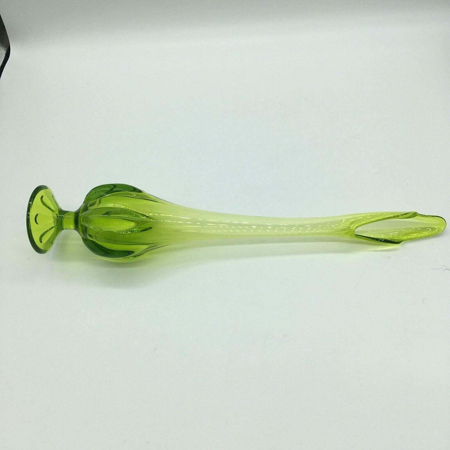 Viking 6 Petal Swung Glass Vintage 14 Inch Vase Green Apple Mid Century Modern