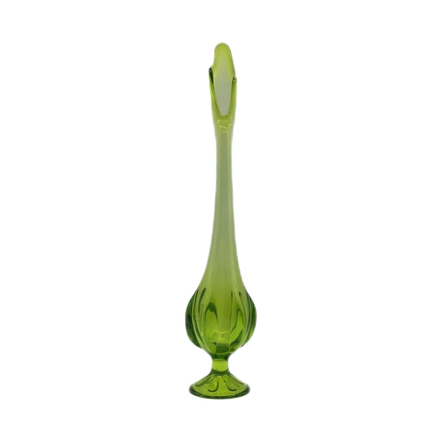Viking 6 Petal Swung Glass Vintage 14 Inch Vase Green Apple Mid Century Modern