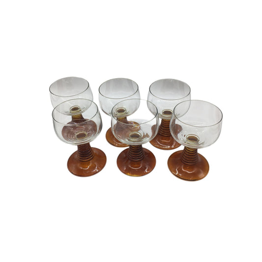 Bee Hive Stemmed Wine Glasses, Mid Century Modern Barware, Set of 6 Wine Glasses, Honey Amber Stemware, Dinner Party Drink Glass, Entertain