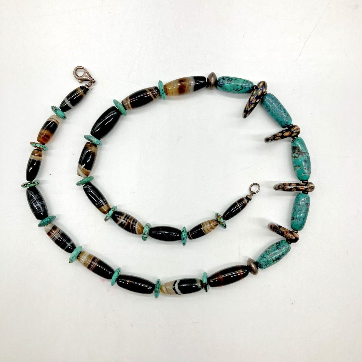 Vintage Bear Tooth 10.5" Necklace Turquoise Sterling Silver Agate Polished Stone