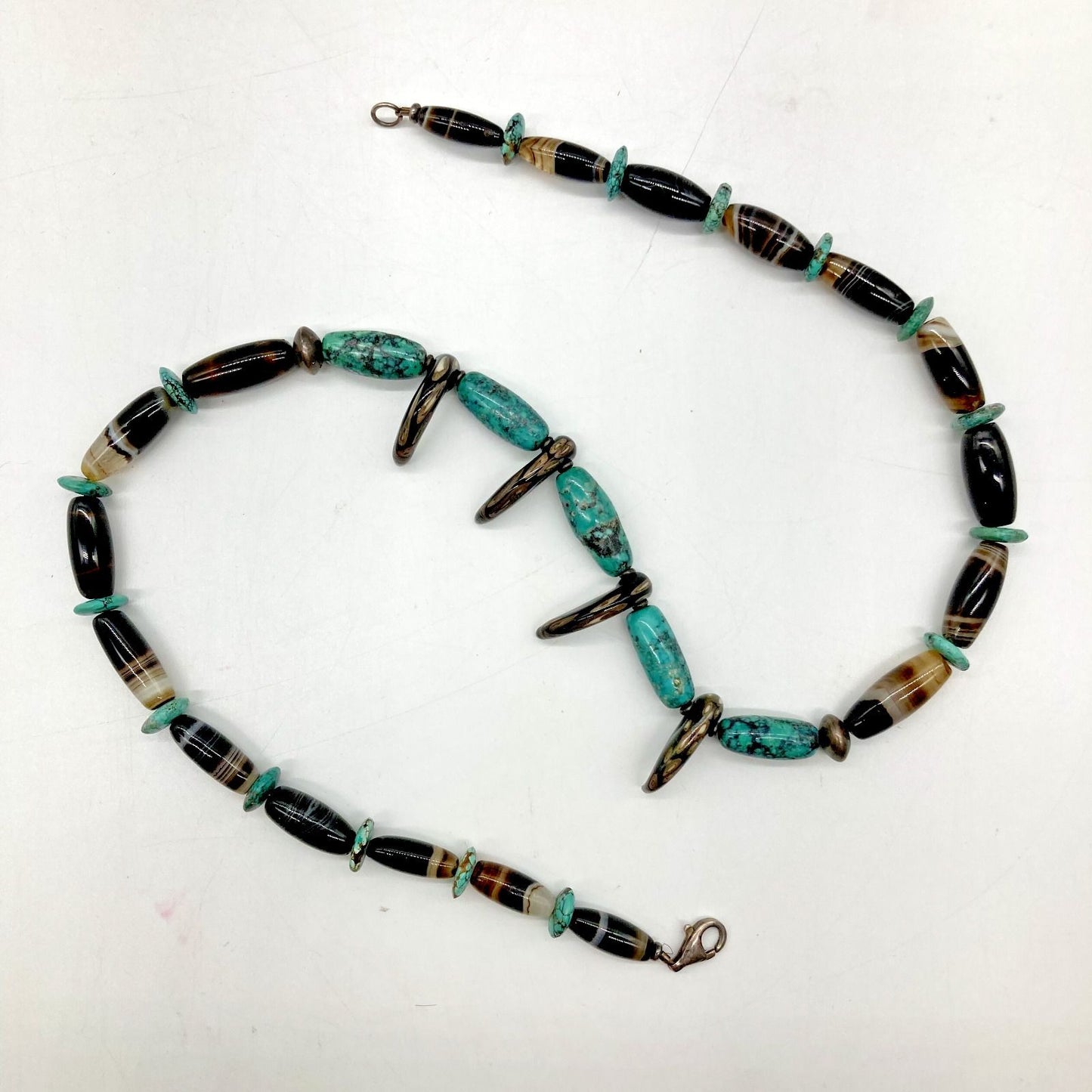 Vintage Bear Tooth 10.5" Necklace Turquoise Sterling Silver Agate Polished Stone