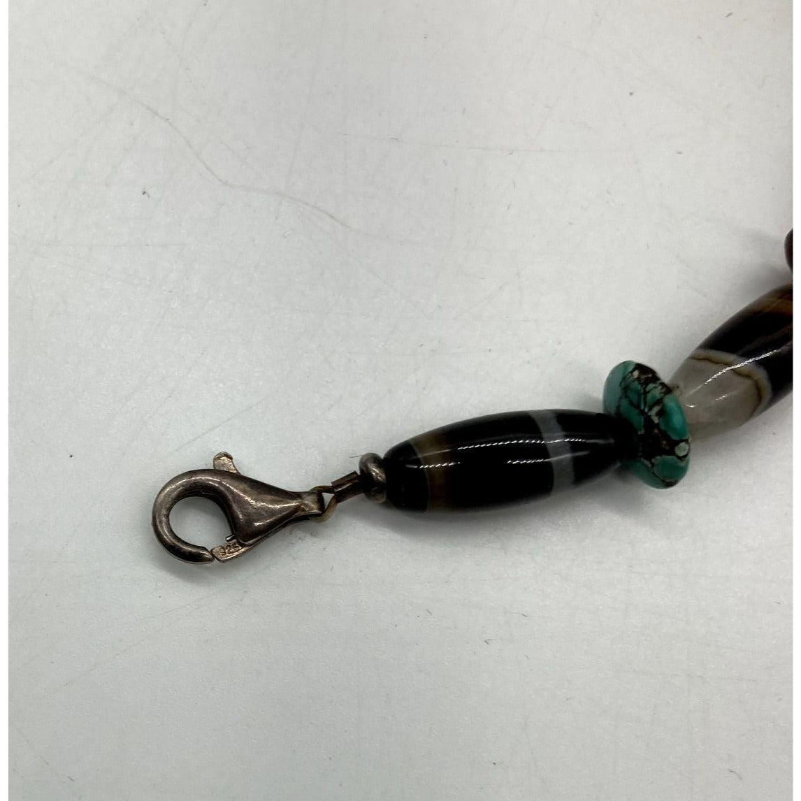 Vintage Bear Tooth 10.5" Necklace Turquoise Sterling Silver Agate Polished Stone