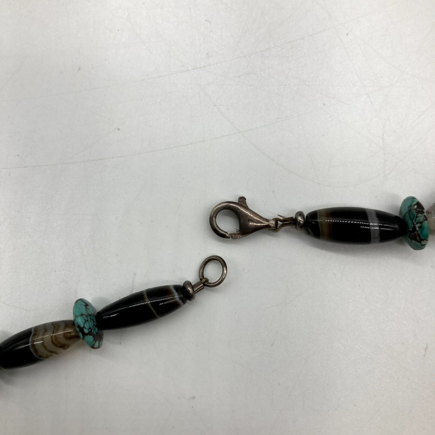 Vintage Bear Tooth 10.5" Necklace Turquoise Sterling Silver Agate Polished Stone