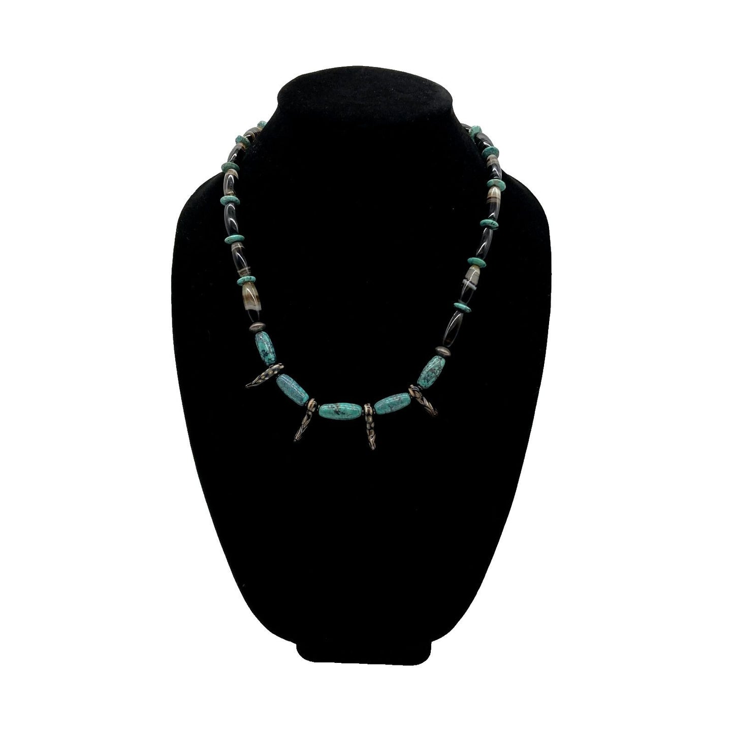 Vintage Bear Tooth 10.5" Necklace Turquoise Sterling Silver Agate Polished Stone