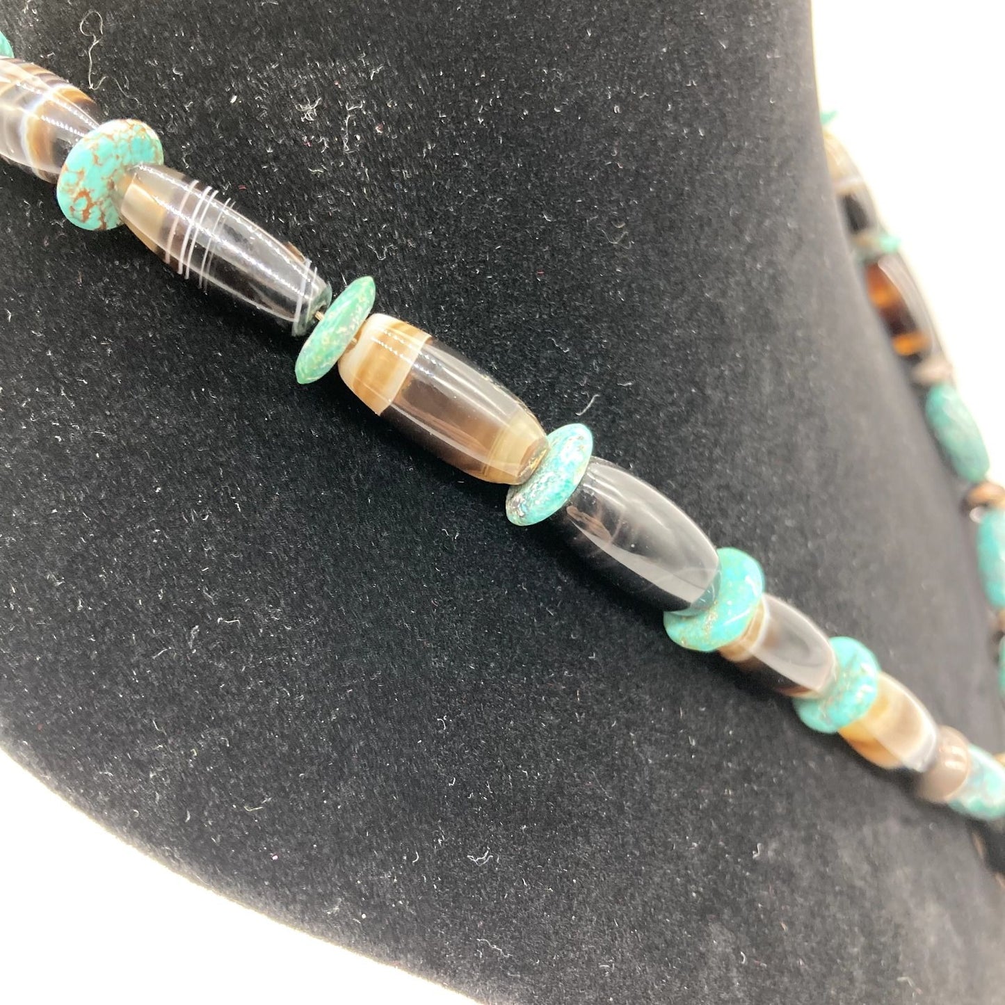Vintage Bear Tooth 10.5" Necklace Turquoise Sterling Silver Agate Polished Stone