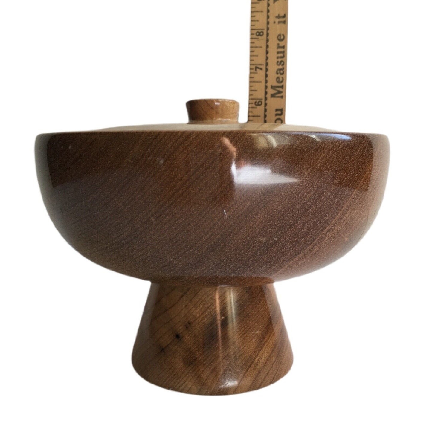 MCM Myrtle Wood Pedestal Wood Bowl Lid Tiki Bar Home Vintage Coos Bay Oregon VTG
