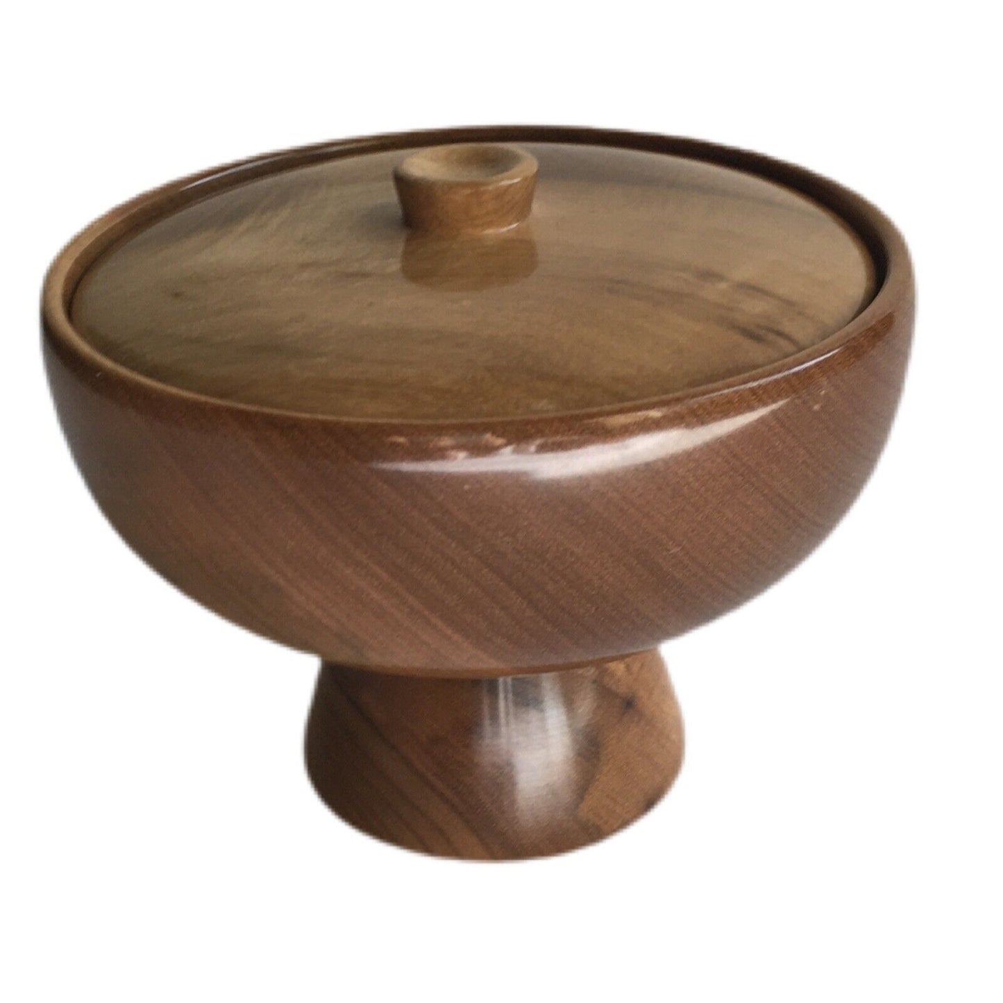 MCM Myrtle Wood Pedestal Wood Bowl Lid Tiki Bar Home Vintage Coos Bay Oregon VTG