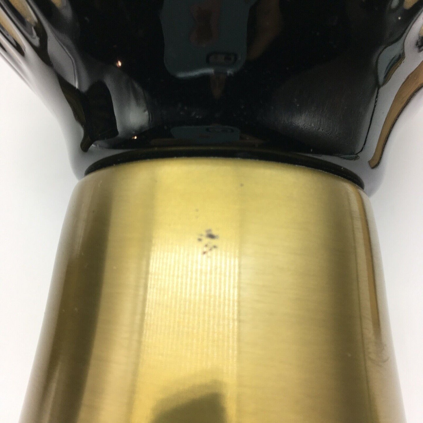 MCM Pedestal Center Bowl With Matching Candle Holders Black Gold Stripe Vintage