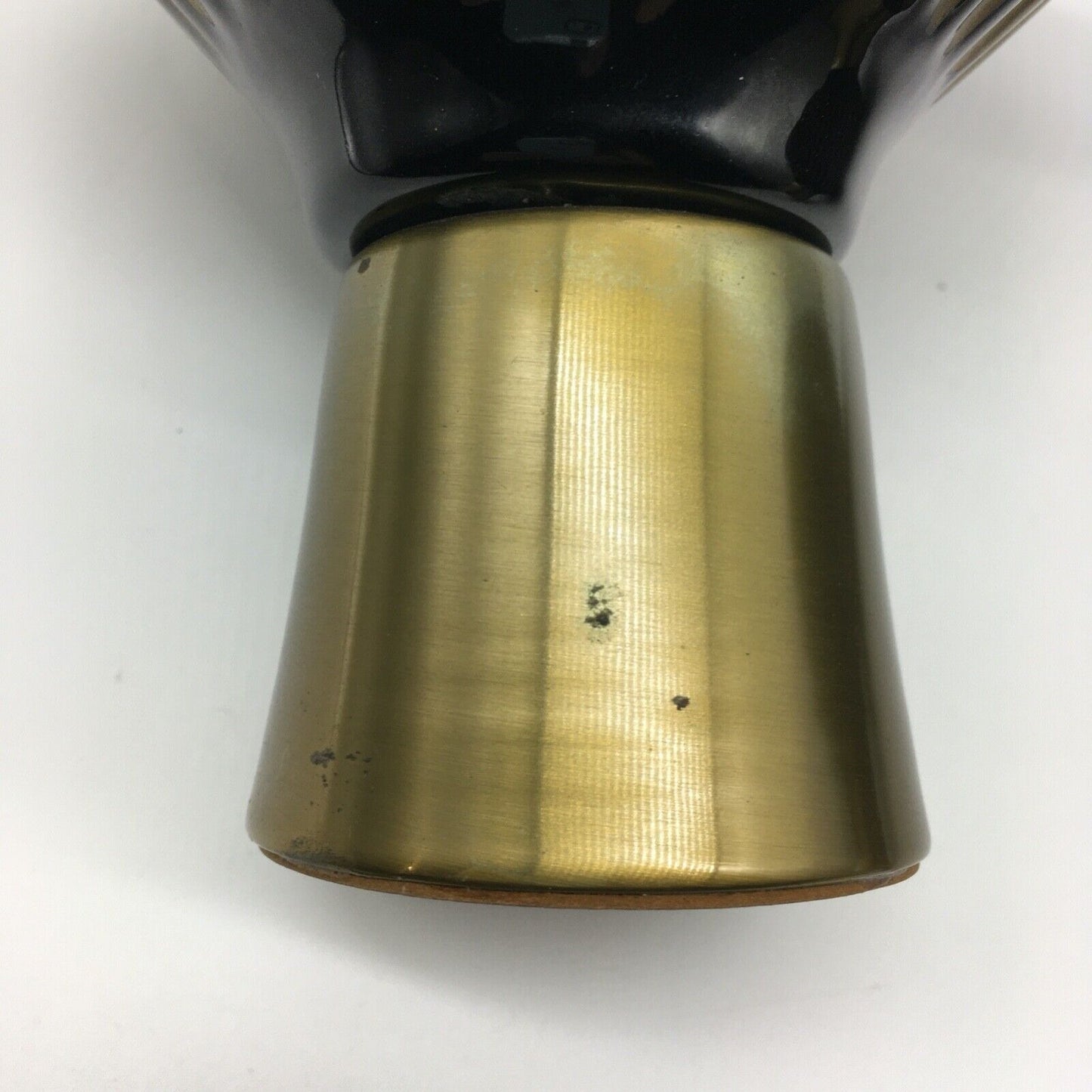 MCM Pedestal Center Bowl With Matching Candle Holders Black Gold Stripe Vintage