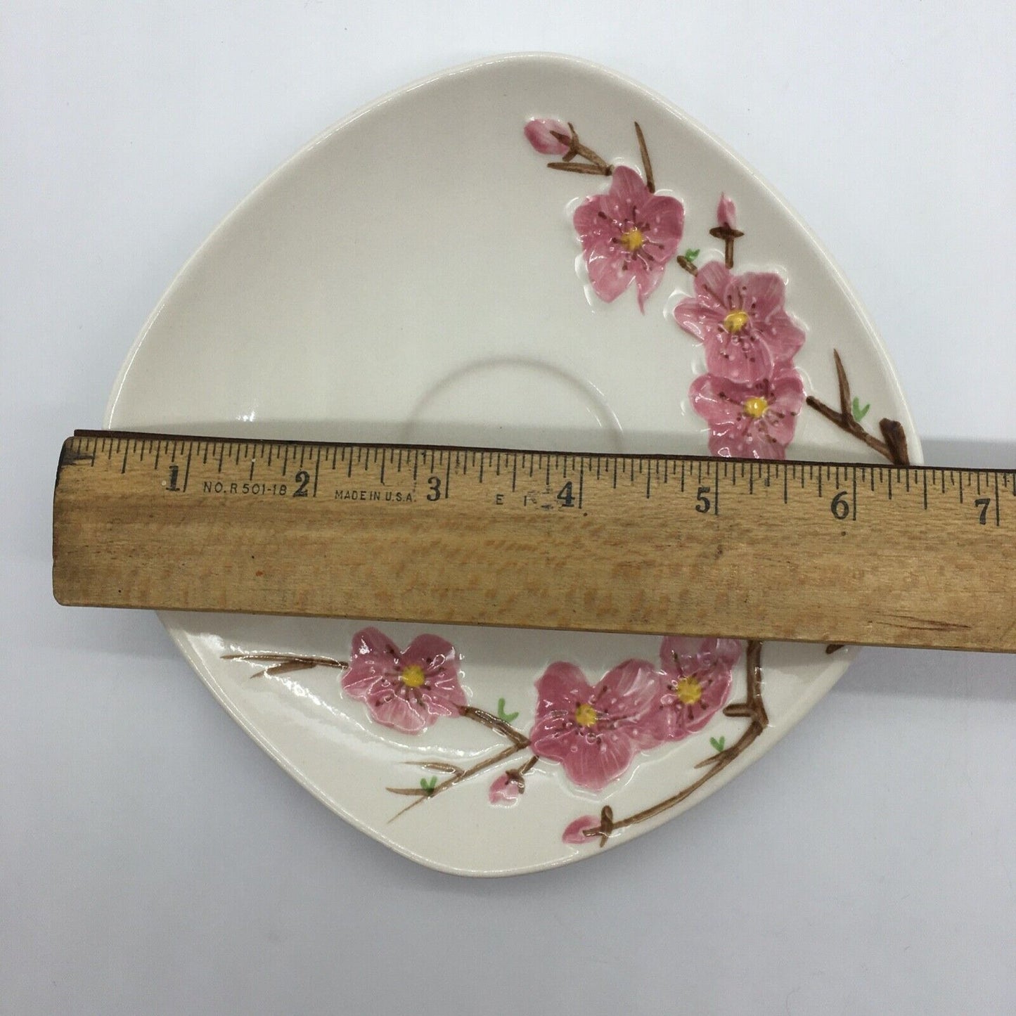 Metlox PoppyTrail Peach blossom 6" Saucers Square Set 4 Vintage USA California