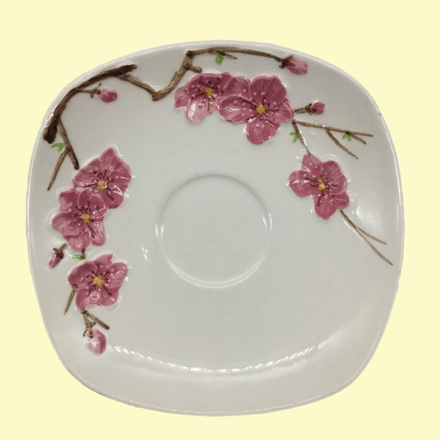 Metlox PoppyTrail Peach blossom 6" Saucers Square Set 4 Vintage USA California