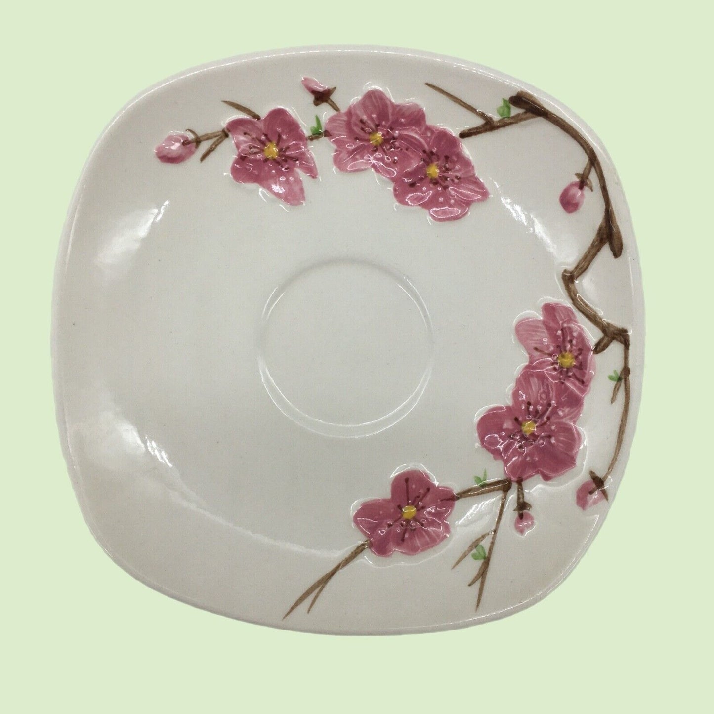 Metlox PoppyTrail Peach blossom 6" Saucers Square Set 4 Vintage USA California