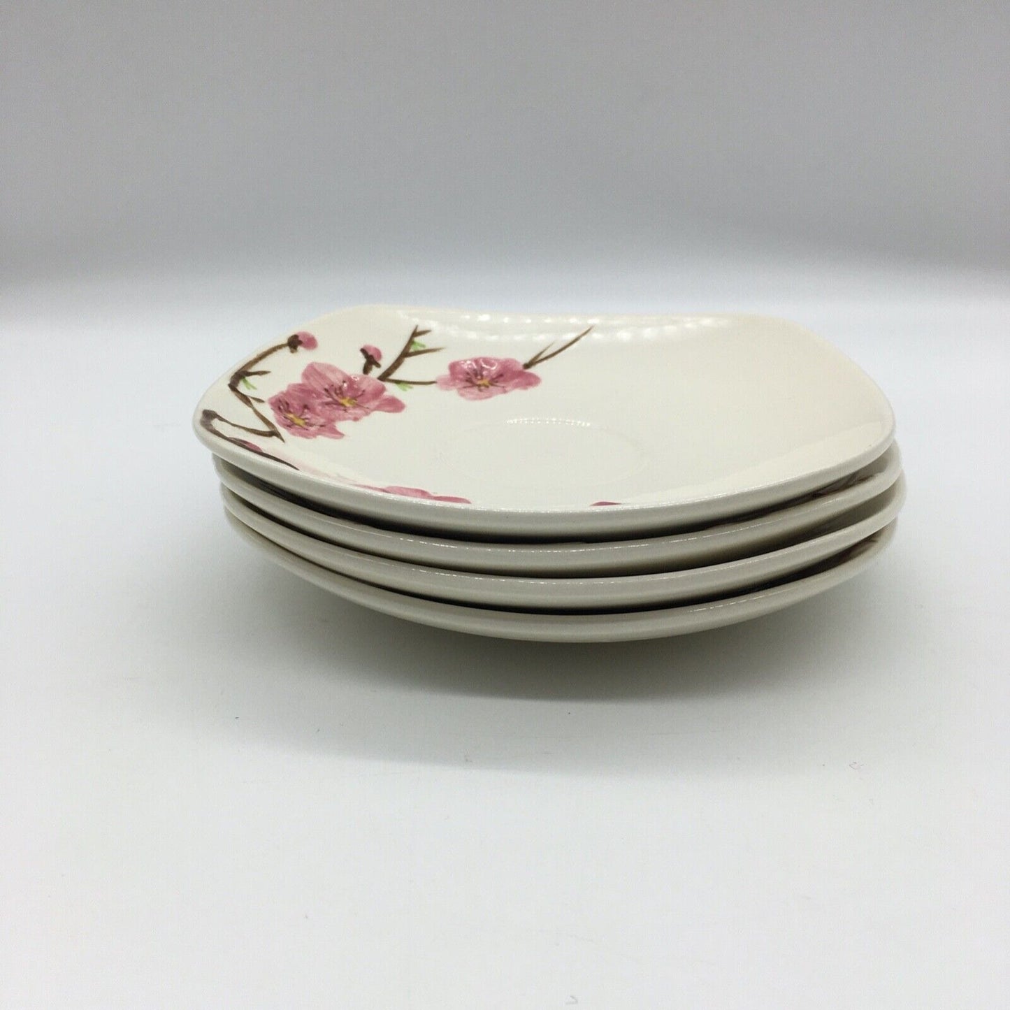 Metlox PoppyTrail Peach blossom 6" Saucers Square Set 4 Vintage USA California