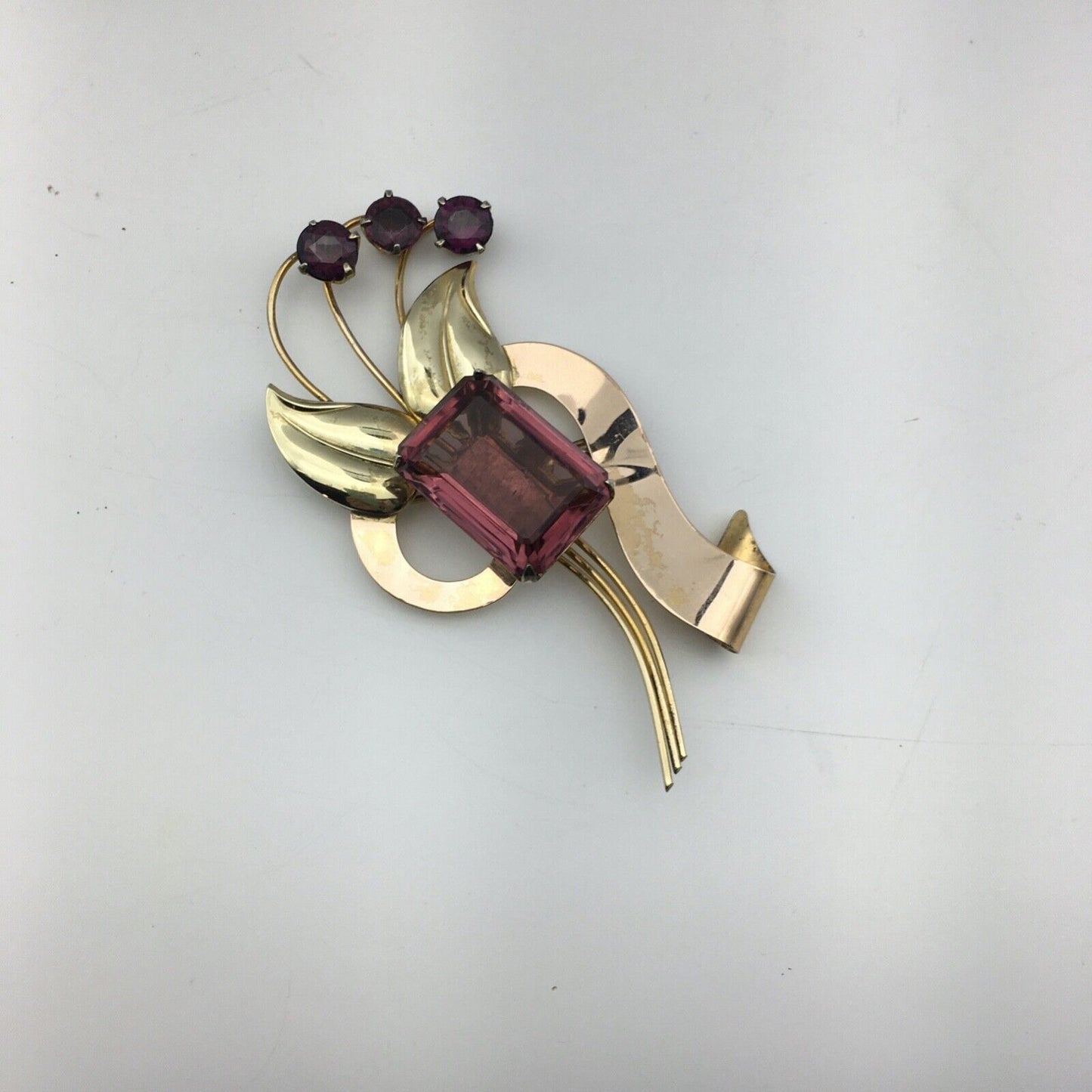 Harry Iskin 1940s Statement Brooch Prong Set Purple Stones Open Back Wire Work