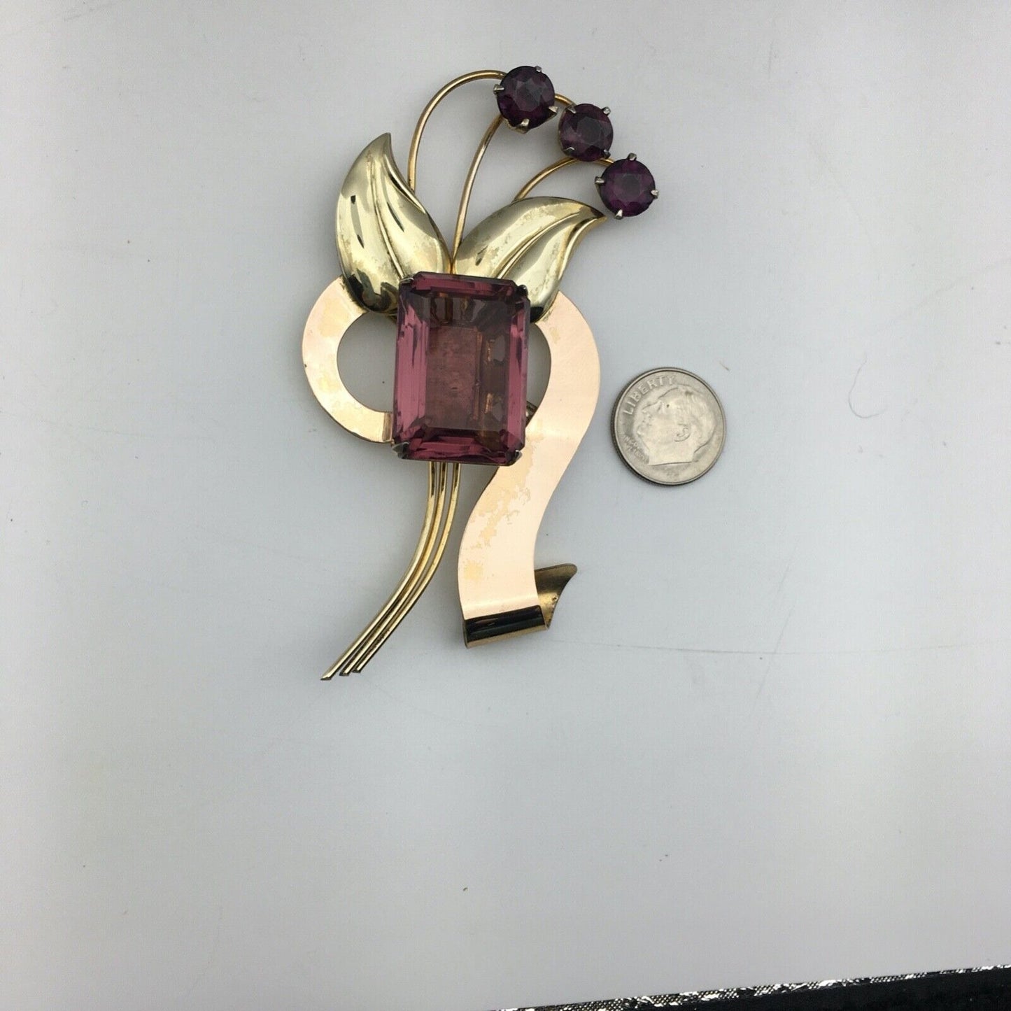 Harry Iskin 1940s Statement Brooch Prong Set Purple Stones Open Back Wire Work