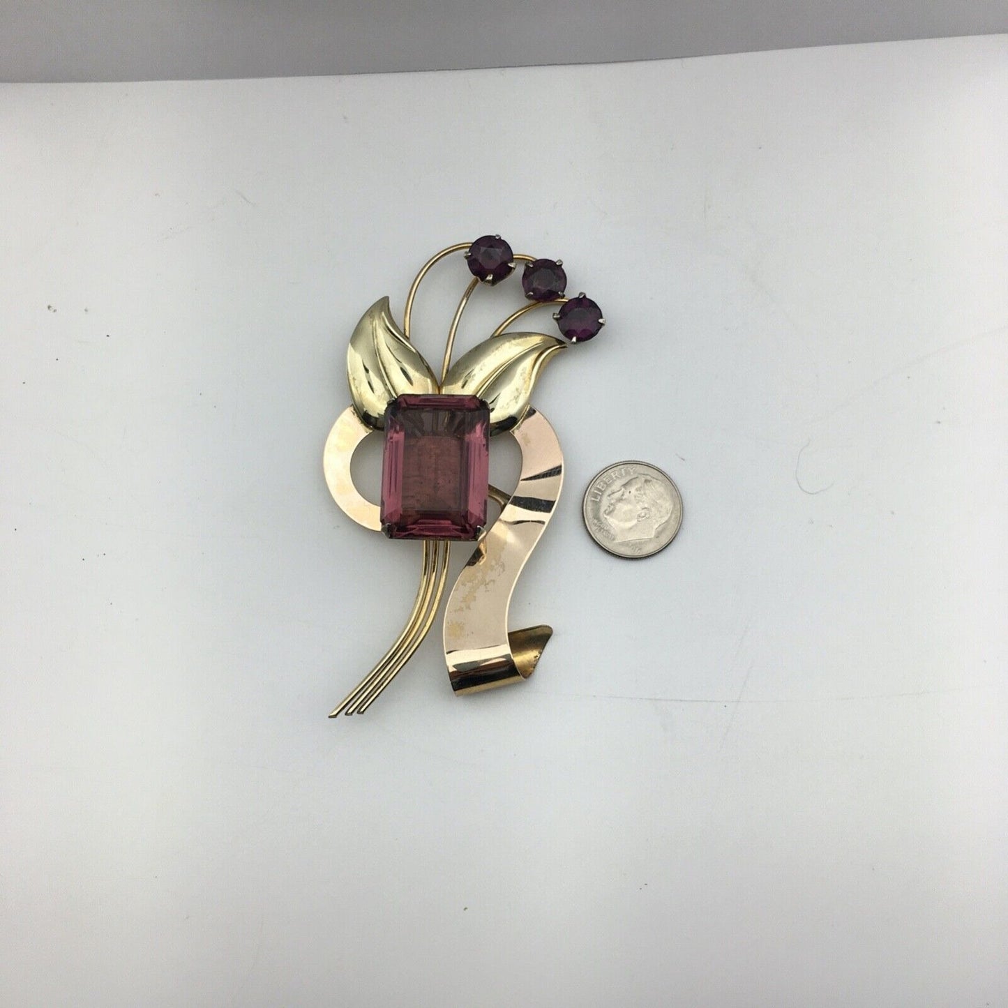 Harry Iskin 1940s Statement Brooch Prong Set Purple Stones Open Back Wire Work