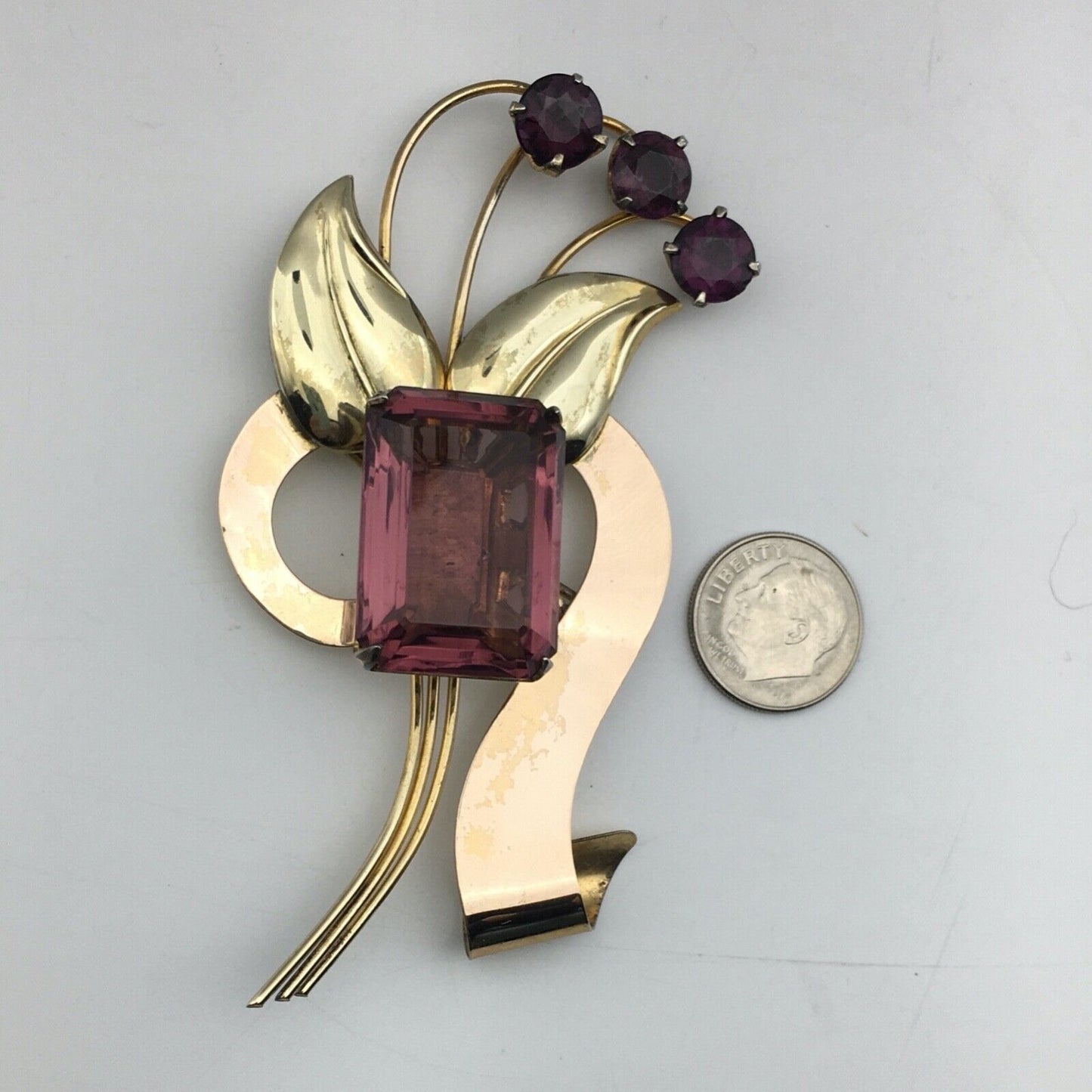 Harry Iskin 1940s Statement Brooch Prong Set Purple Stones Open Back Wire Work