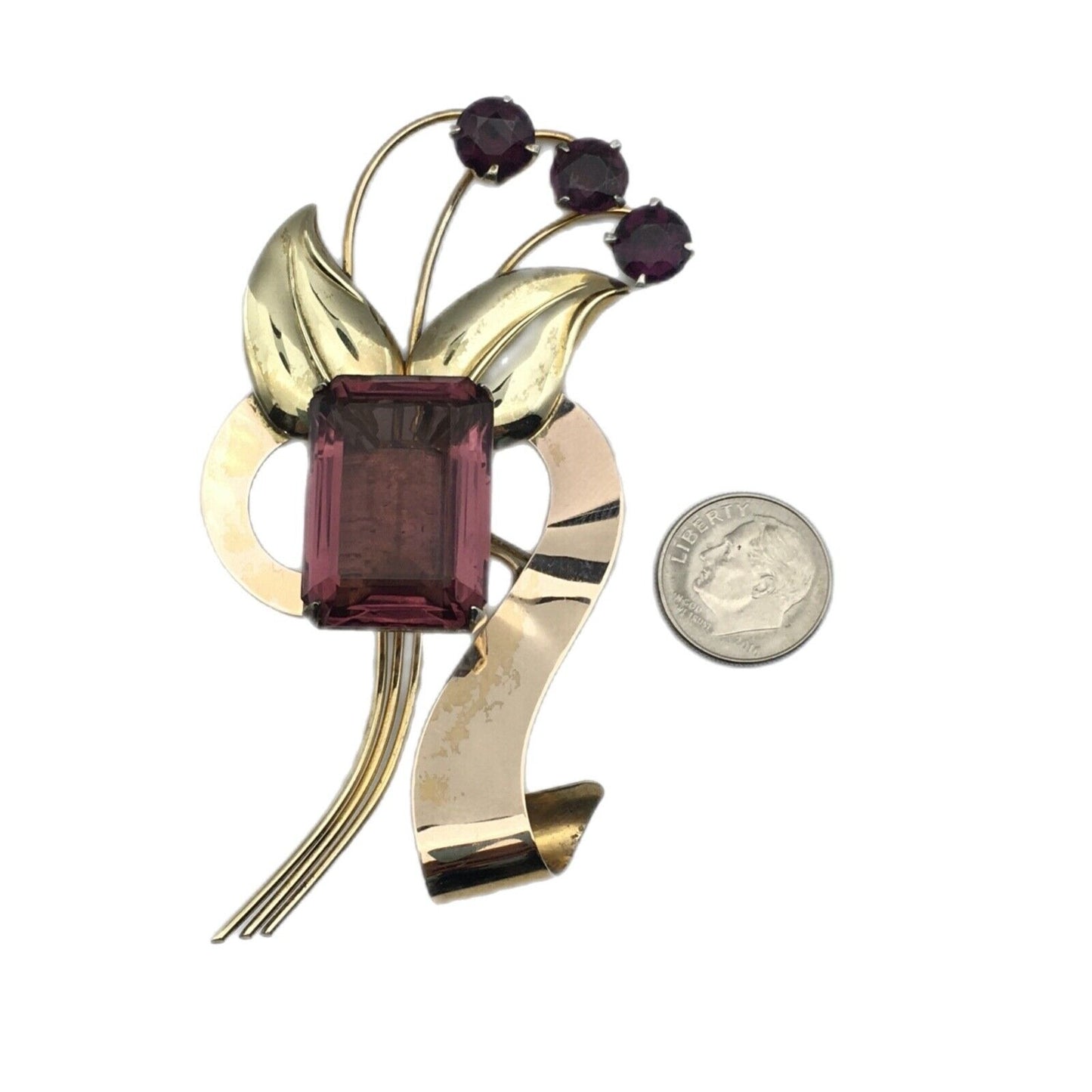 Harry Iskin 1940s Statement Brooch Prong Set Purple Stones Open Back Wire Work