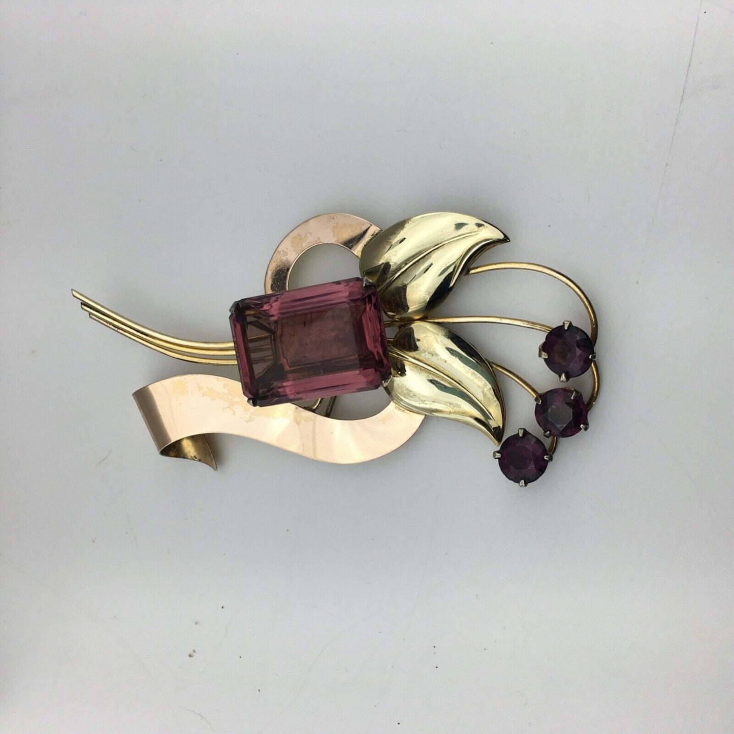 Harry Iskin 1940s Statement Brooch Prong Set Purple Stones Open Back Wire Work