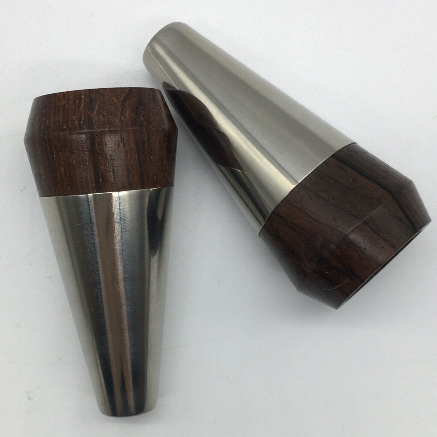 A&B Danish Wood Stainless Designer 3" Salt And Pepper Shaker Set 1960's Vintage