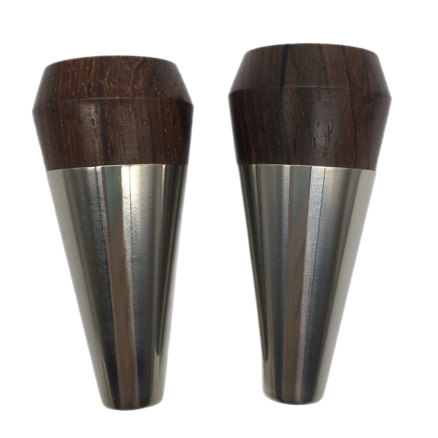 A&B Danish Wood Stainless Designer 3" Salt And Pepper Shaker Set 1960's Vintage