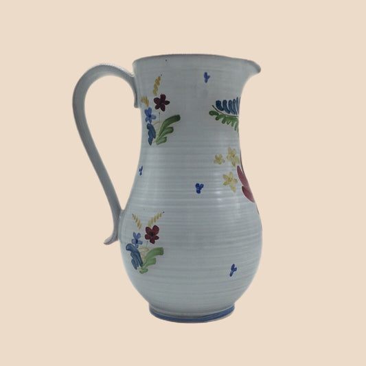 Vintage Arabia Art Pottery Finland Hand Painted Pitcher Floral Country Cottage