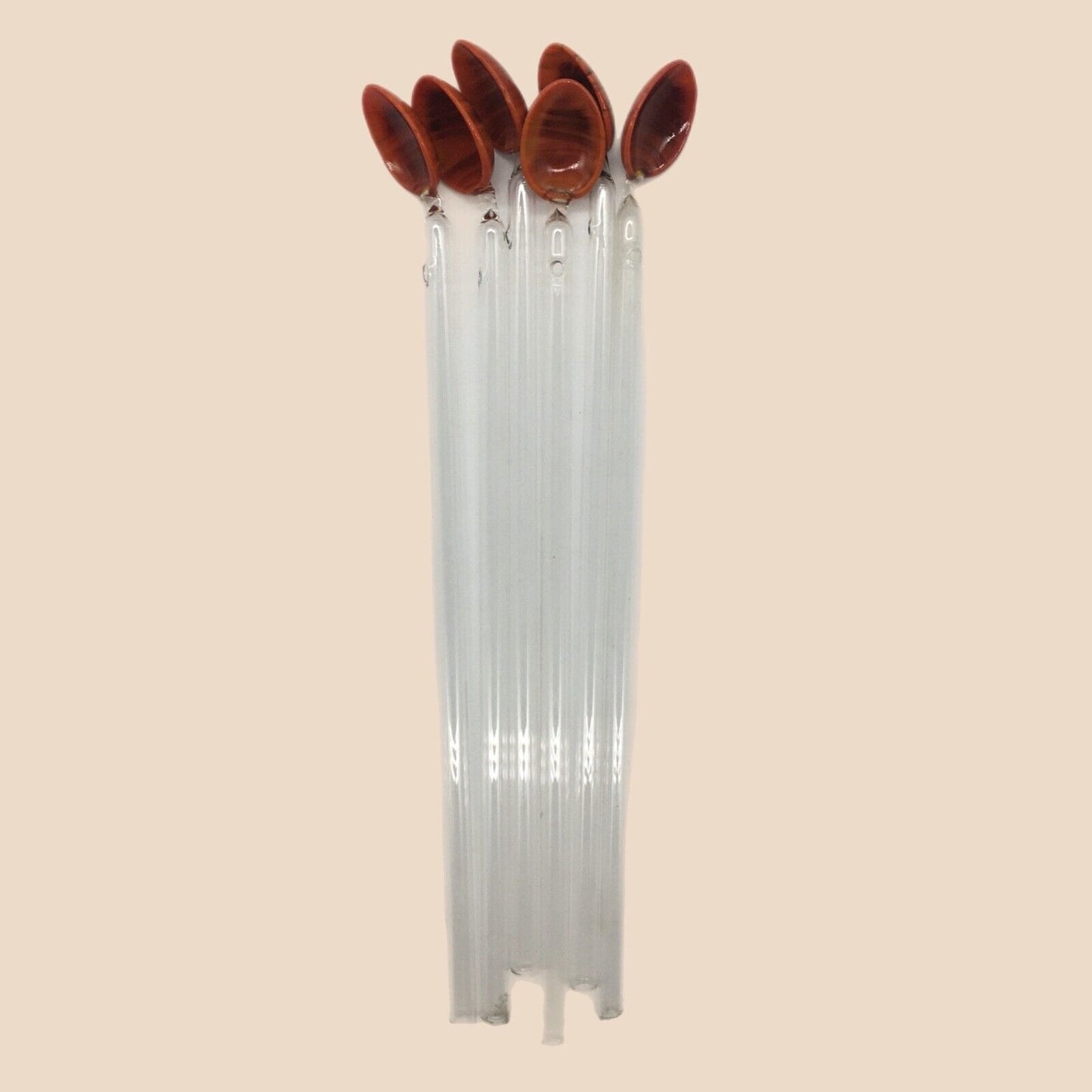 Vintage Barware Art Glass Stir Stick Straw Spoon Set of 6 Orange Brown Swirl MCM