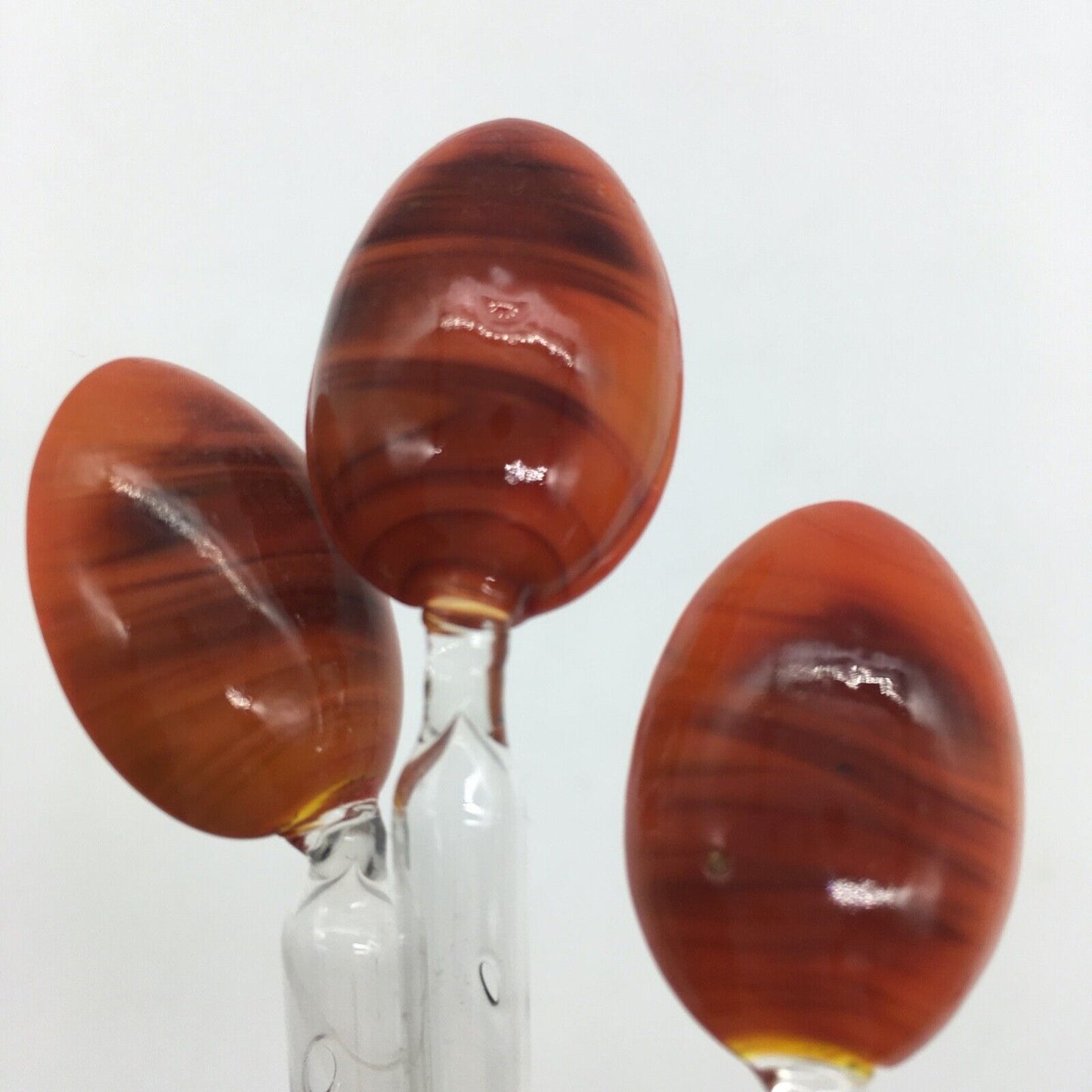 Vintage Barware Art Glass Stir Stick Straw Spoon Set of 6 Orange Brown Swirl MCM