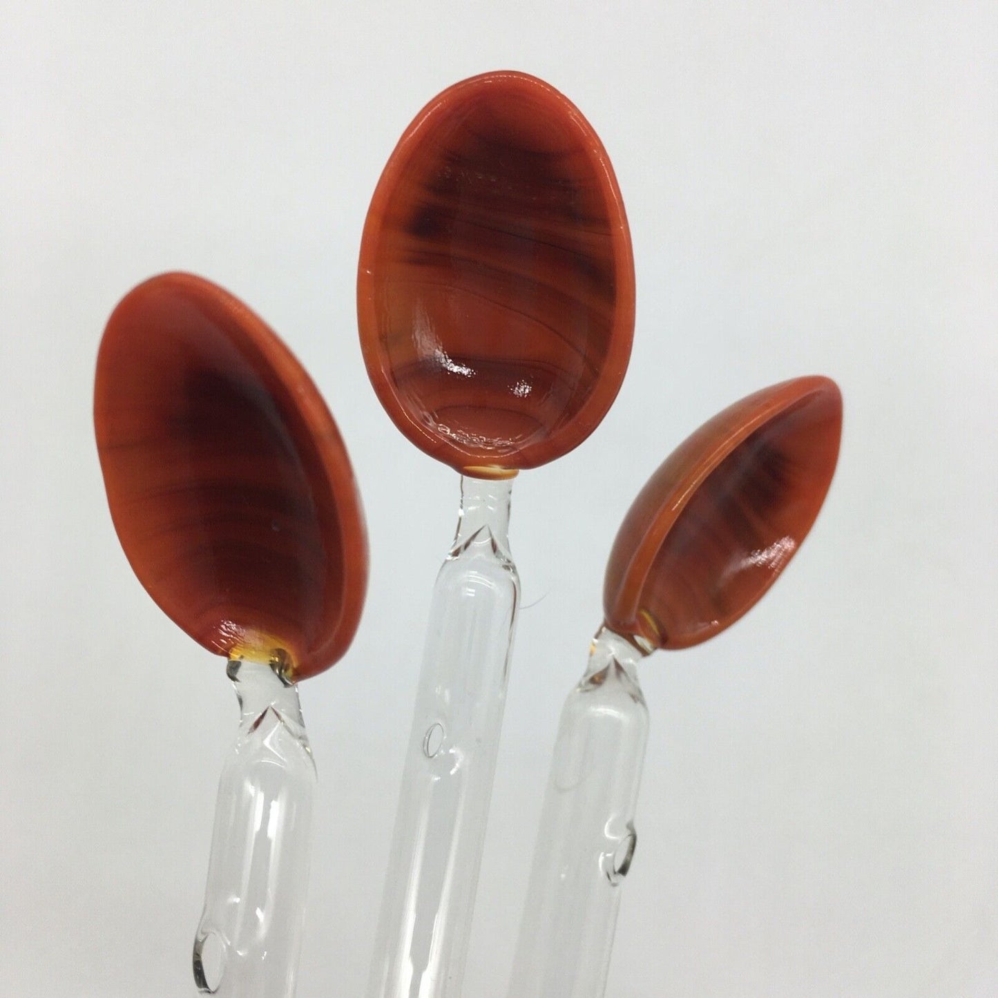 Vintage Barware Art Glass Stir Stick Straw Spoon Set of 6 Orange Brown Swirl MCM
